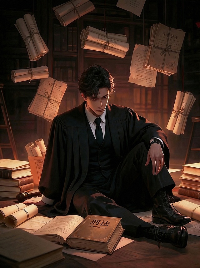 主角身后的墙壁上的图纸替换为一些散乱的卷宗，前面红色的纸团子去掉，主角的前面放着一本《刑法》