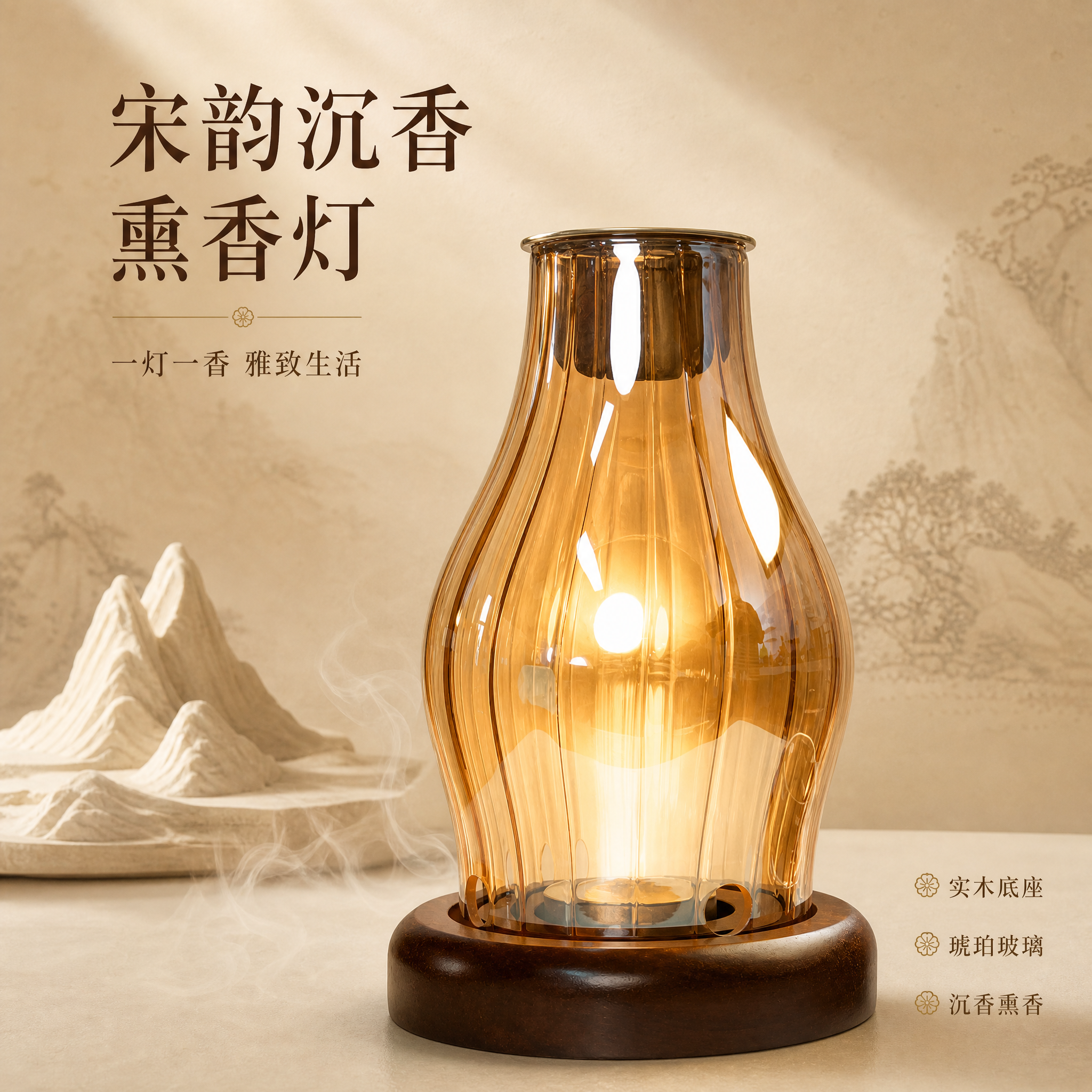 [主图-1] 沉香熏香灯宋韵氛围主视觉，展示产品整体造型与中式… - 图片创意预览