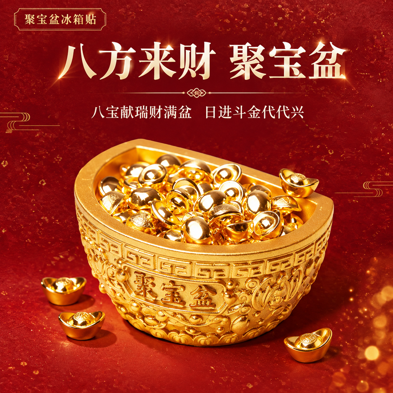 [主图-1 元宝款] 空间氛围英雄图，突出聚宝盆冰箱贴满盆金元… - 图片创意预览