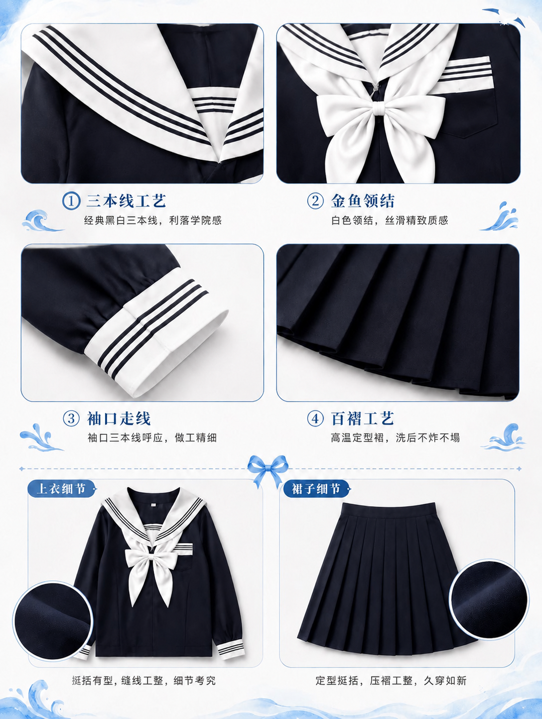 [商品] 使用【图1】藏青白三本线水手服细节展示图；商品处理：… - 图片创意预览