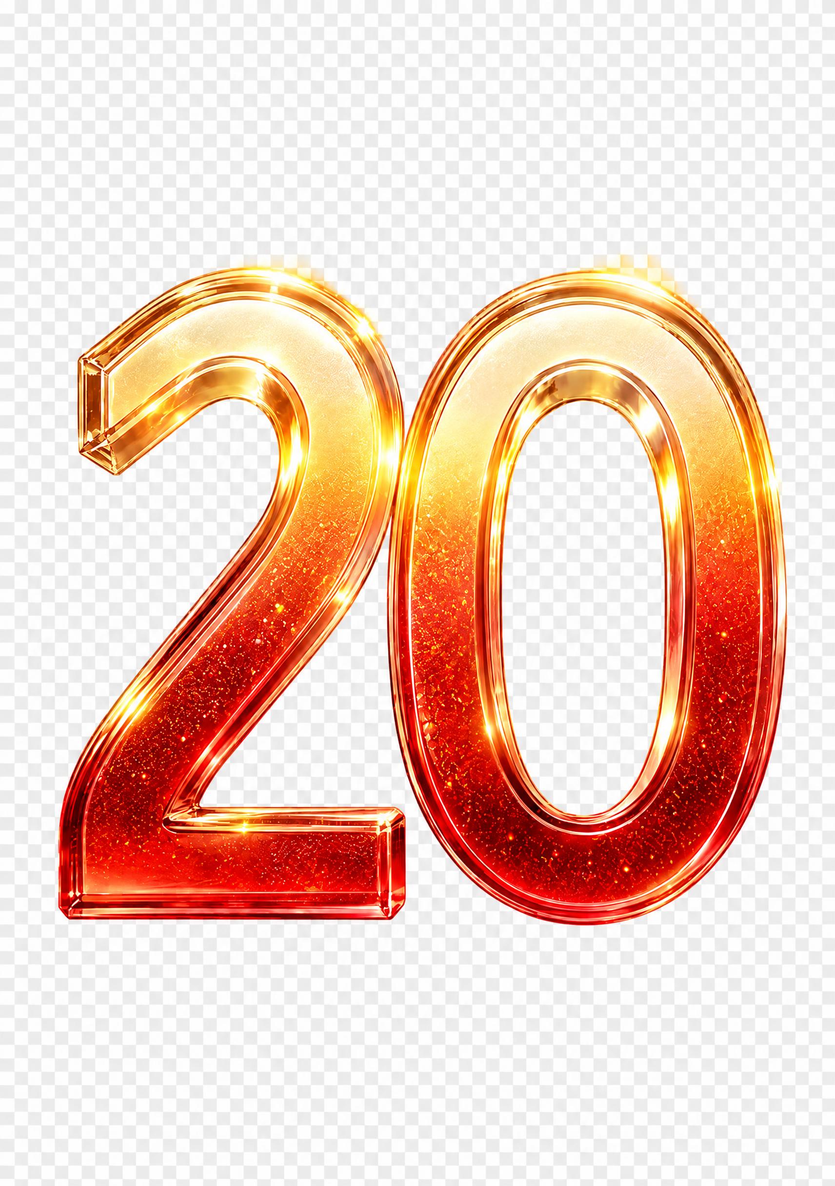 将数字20的整体配色修改为金色与红色的暖色调，保持3D立体厚边… - 图片创意预览