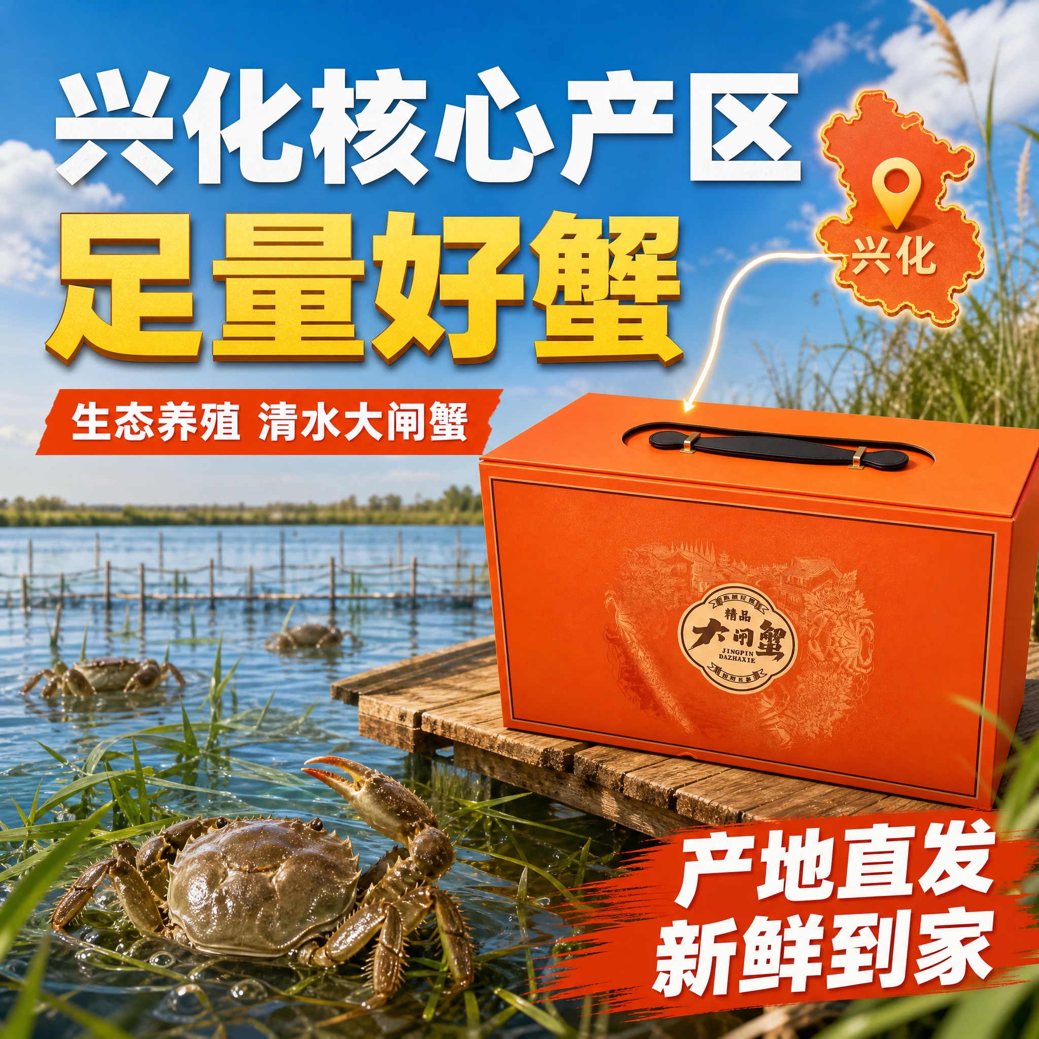 [主图-2] 兴化大闸蟹产地溯源图 突出兴化核心产区 足量好蟹… - 图片创意预览