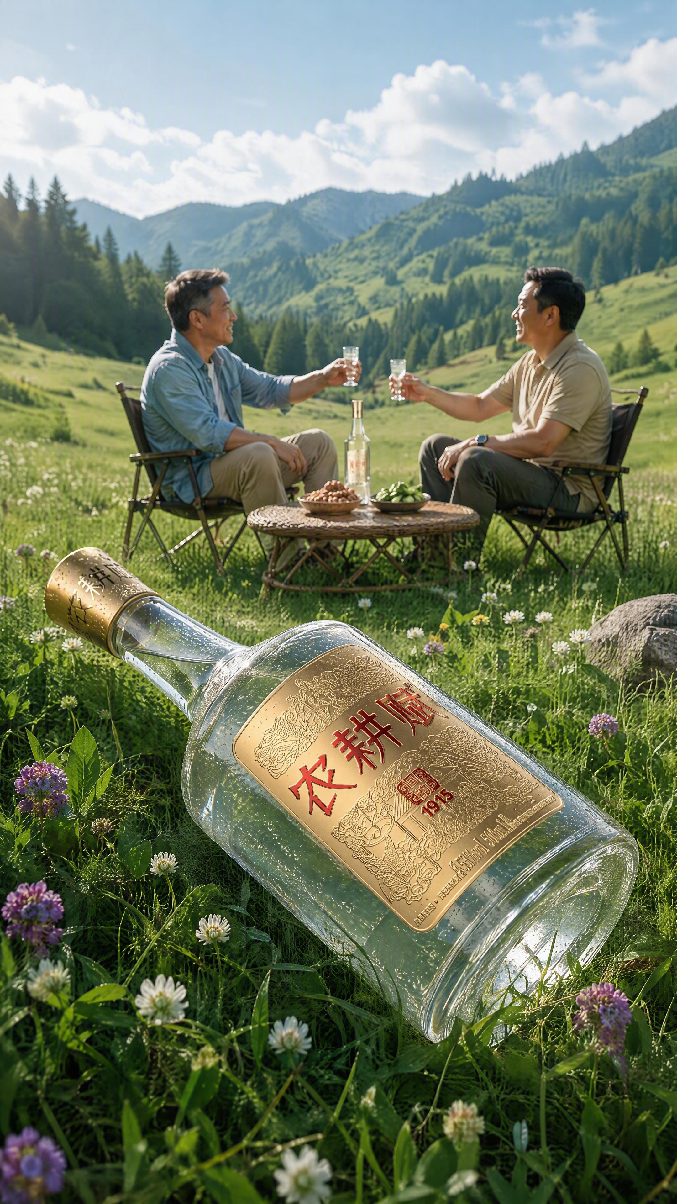 白酒瓶严格参照上传产品图（农耕赋酒瓶），完整保留所有可见组件、… - 图片创意预览