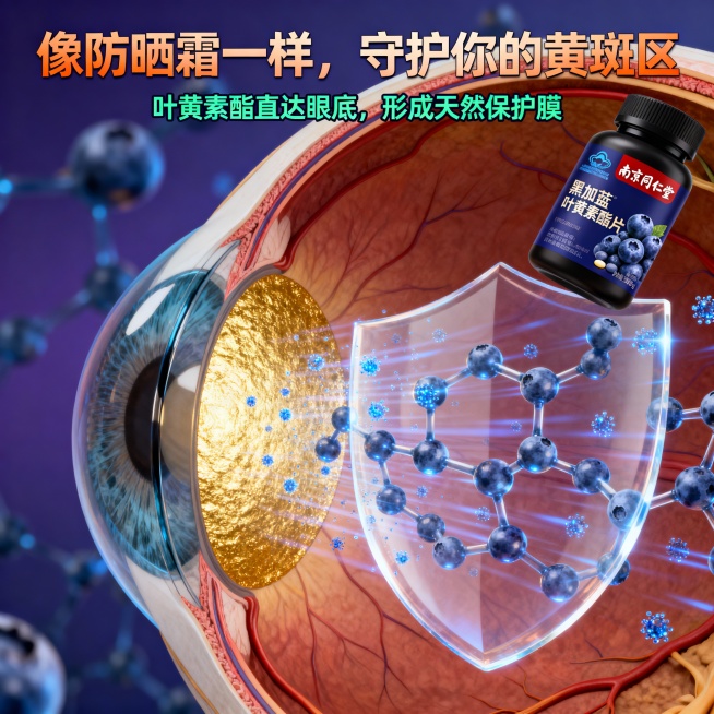 帮我出几张产品主图，保留产品图片不做更改整套主图将围绕 “科学护眼、品牌信赖、场景共鸣” 展开，色调建议采用保护视力的蓝紫色系（象征蓝莓、黑加仑）与黄绿色系（象征叶黄素），搭配干净清爽的背景。

第1预览效果