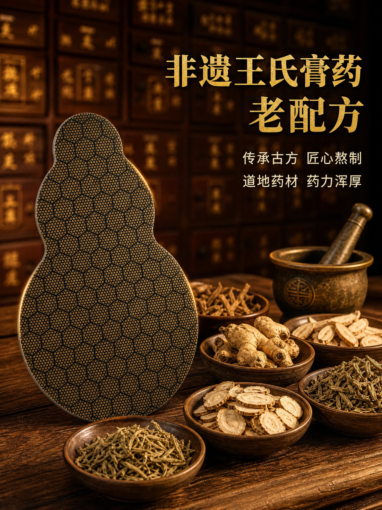 [主图-2 贴剂卖点] 非遗王氏膏药老配方卖点图，突出古法传承… - 图片创意预览