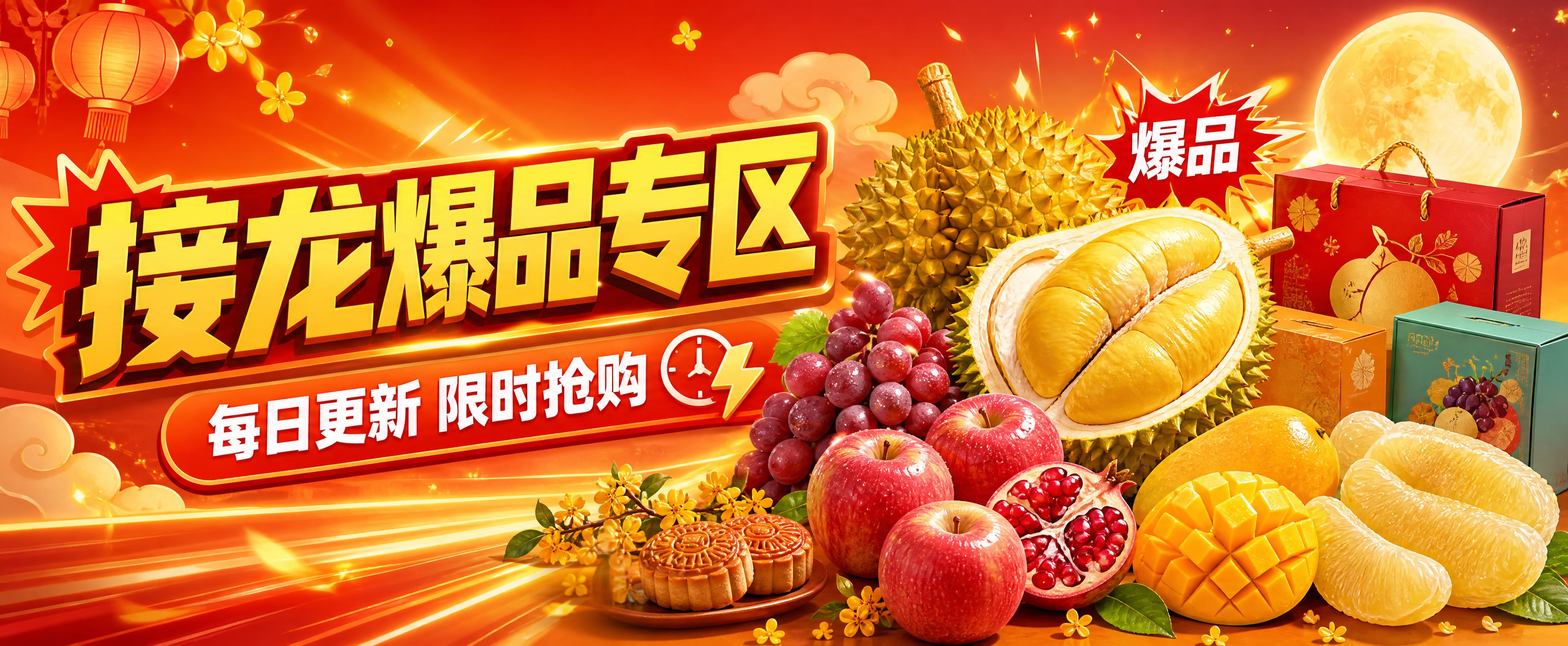 [单张主图] 接龙爆品专区中秋水果横屏电商主图，热闹促销感路线… - 图片创意预览