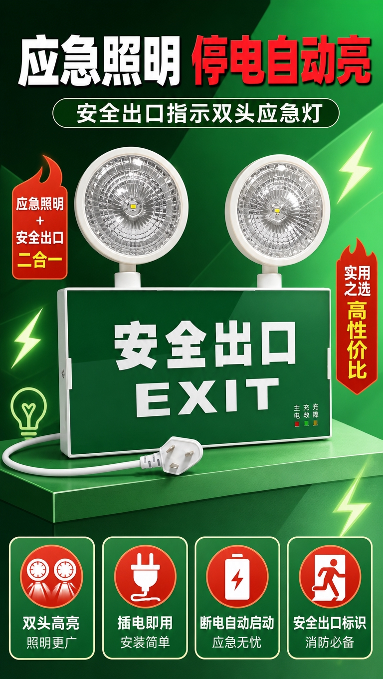 [商品] 使用【图1】双头消防应急照明灯（安全出口指示一体款）… - 图片创意预览