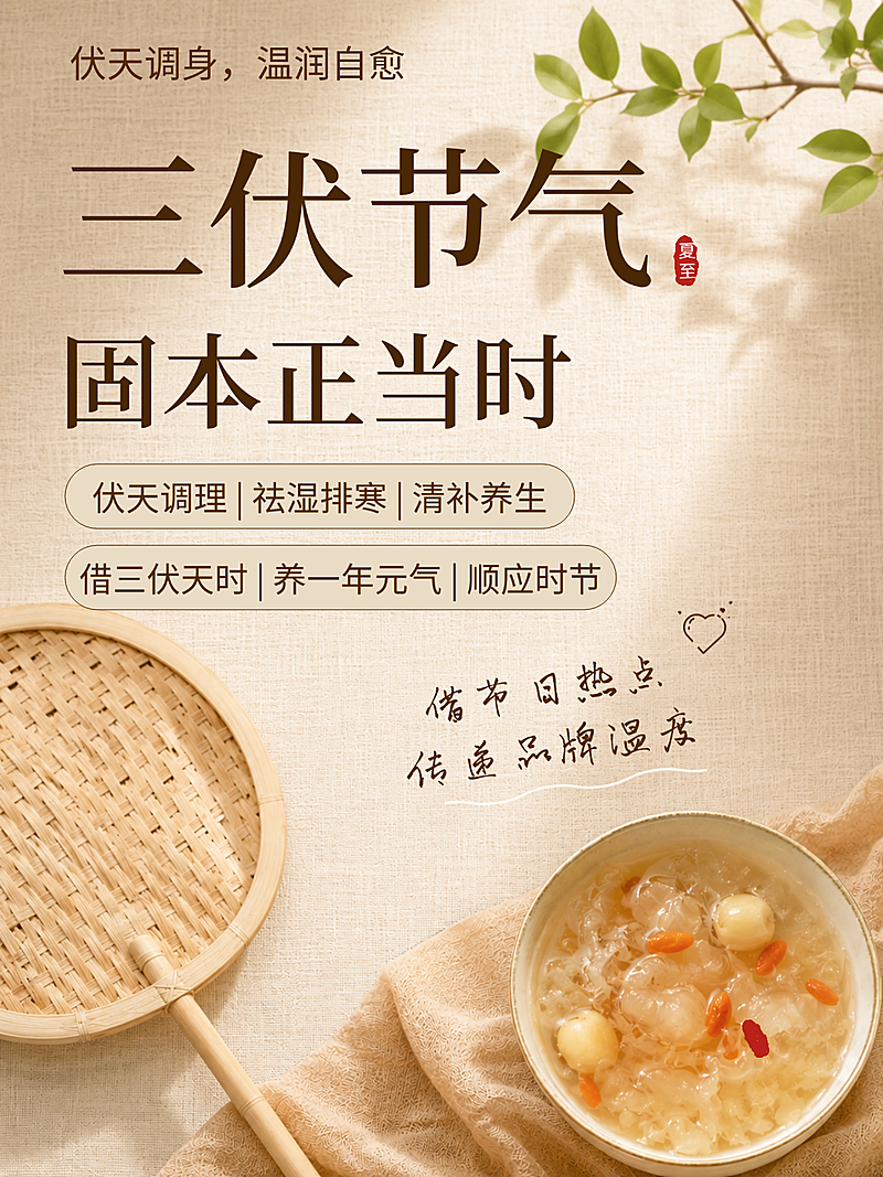 三伏天养生调养知识分享清新感小红书封面