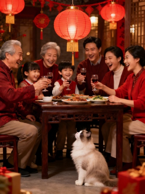 猫咪好奇的看着灯笼预览效果