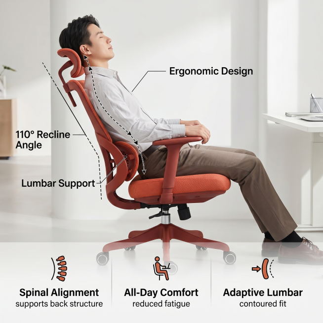 [Main image 2] Ergonomic lumbar support function display. Keep the original orange mesh chair appear预览效果