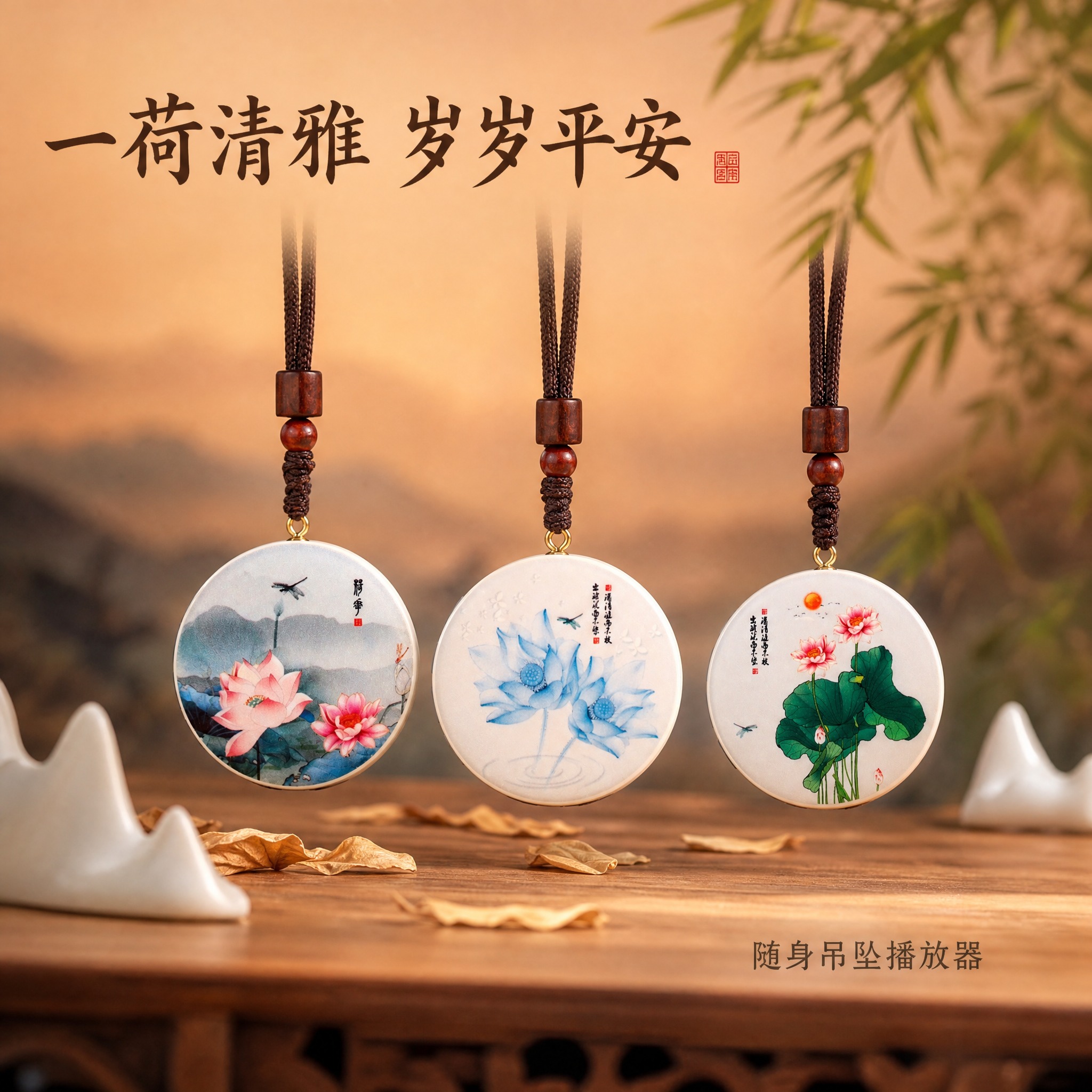 [主图-1] 商品识别·三款古风荷花吊坠迷你播放器合集展示 [… - 图片创意预览