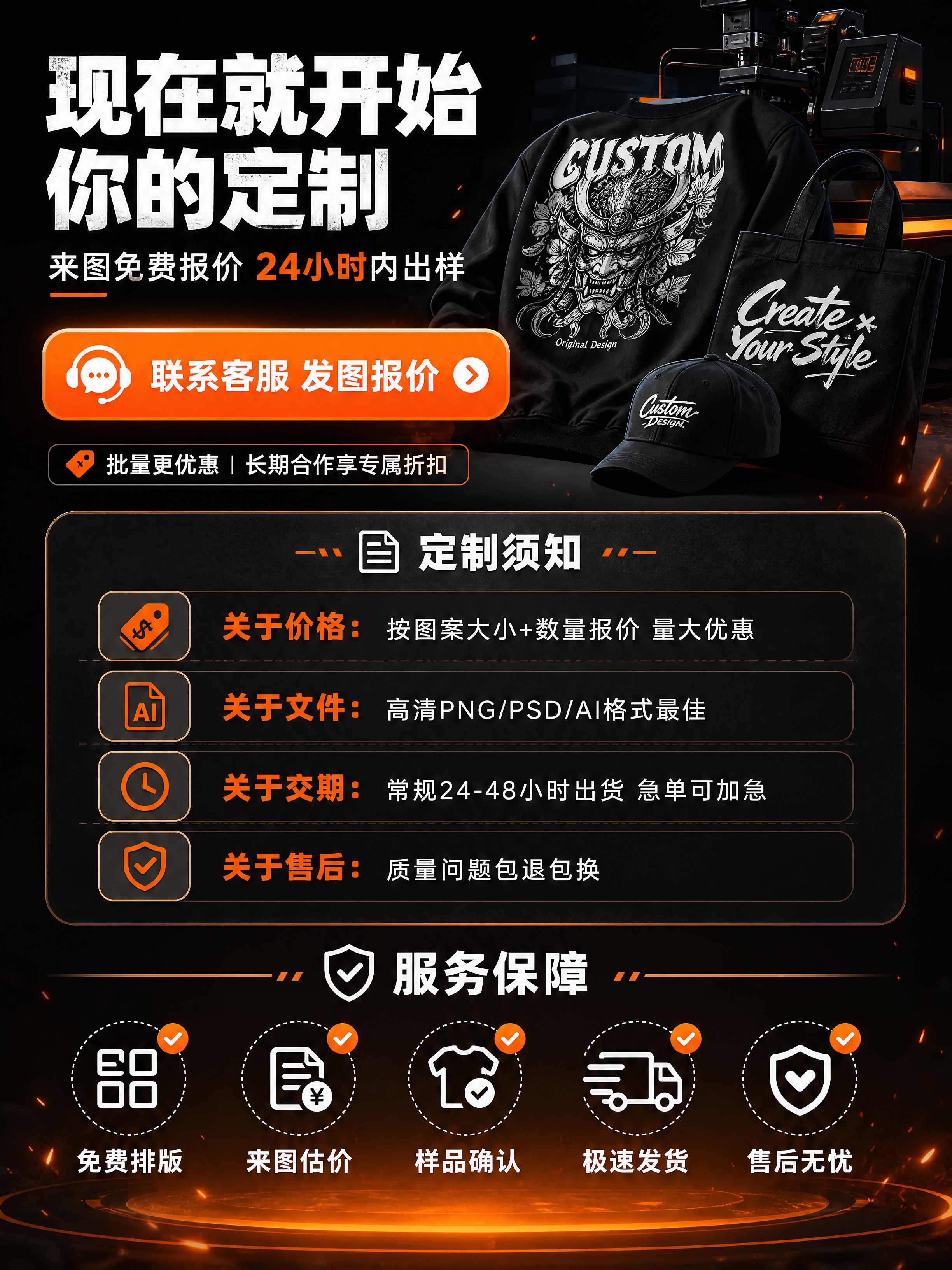 [商品] 白墨烫画定制下单指引与服务保障；包含定制须知、价格说… - 图片创意预览