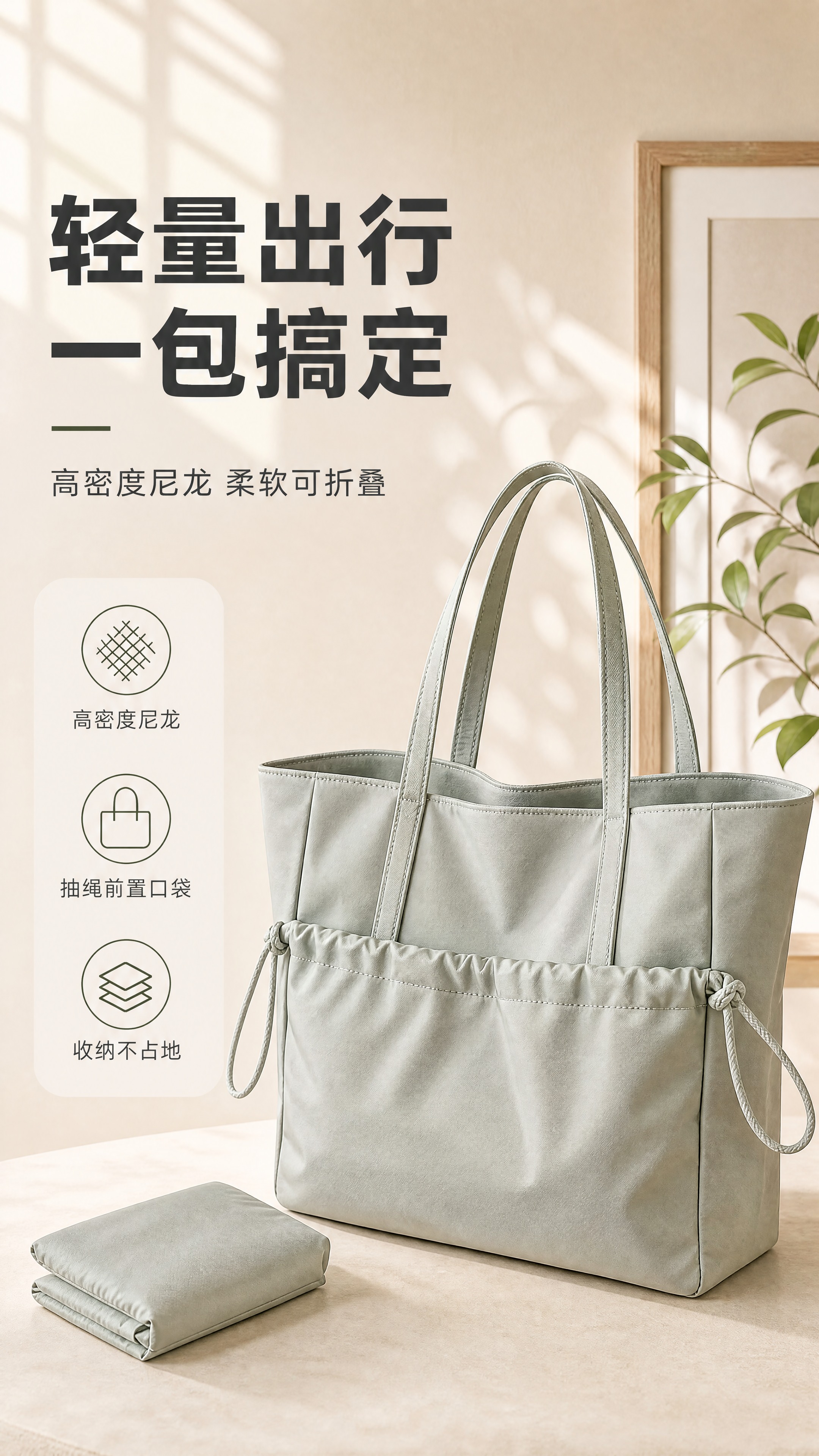 [商品] 使用【图1】浅灰绿色尼龙托特电脑手提包；商品处理：保… - 图片创意预览