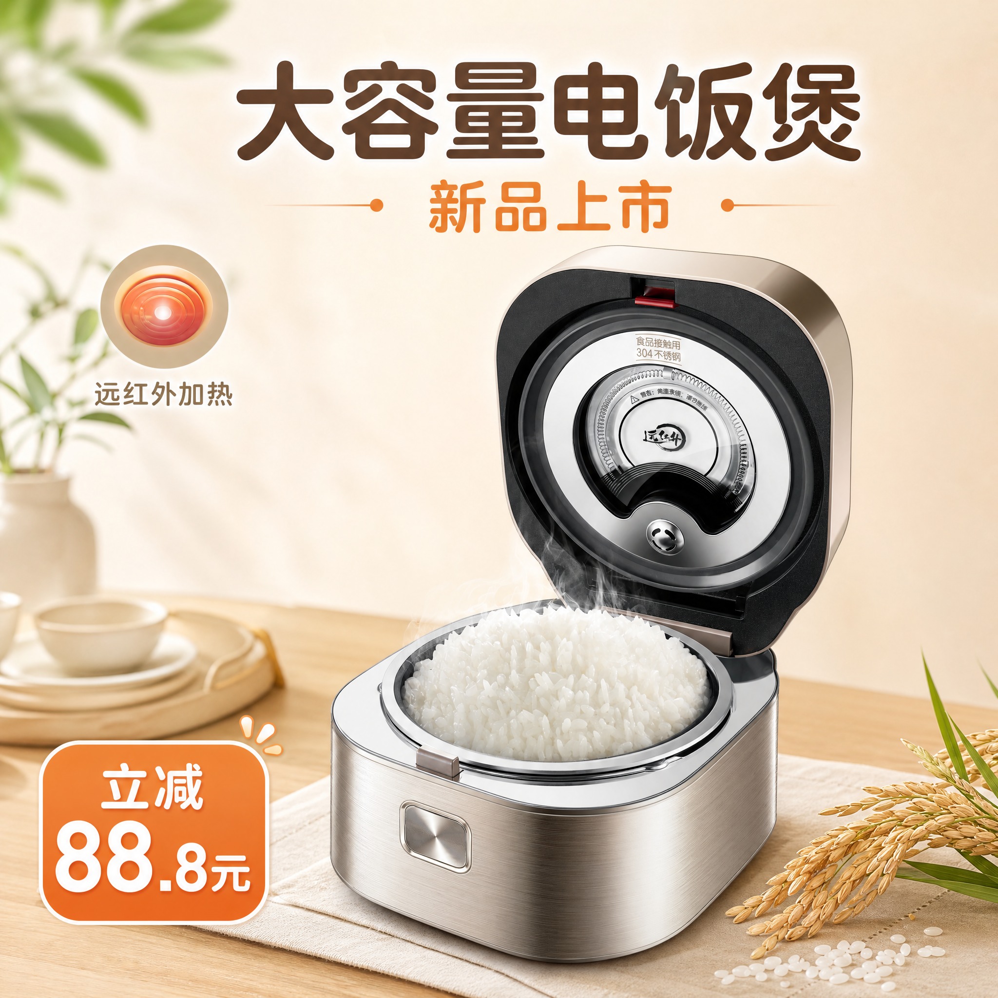 [主图-1] 商品识别与核心利益，大容量电饭煲新品上市促销首图… - 图片创意预览