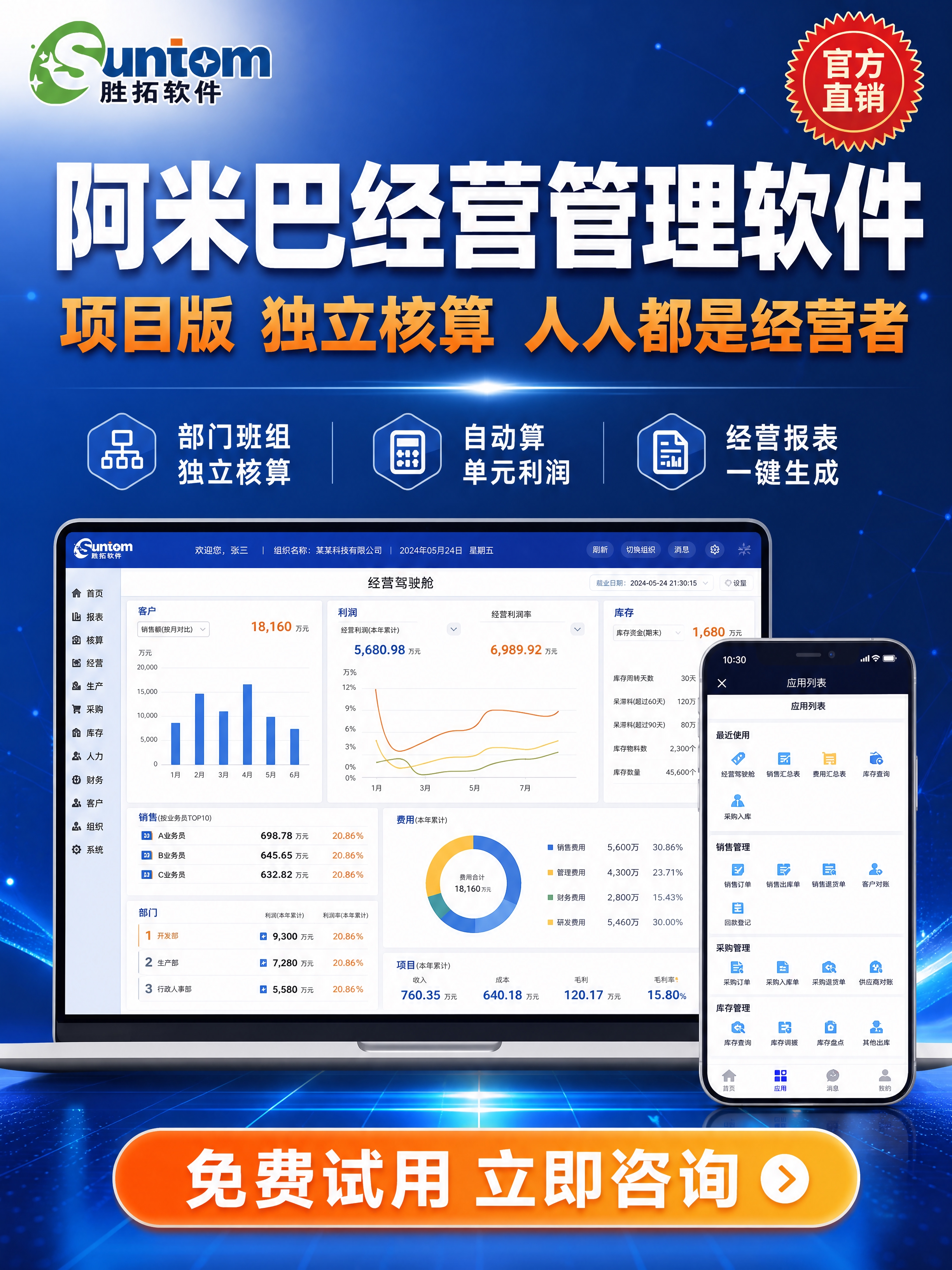 [第1张 价值头图] 阿米巴经营管理软件项目版 首屏价值主张… - 图片创意预览