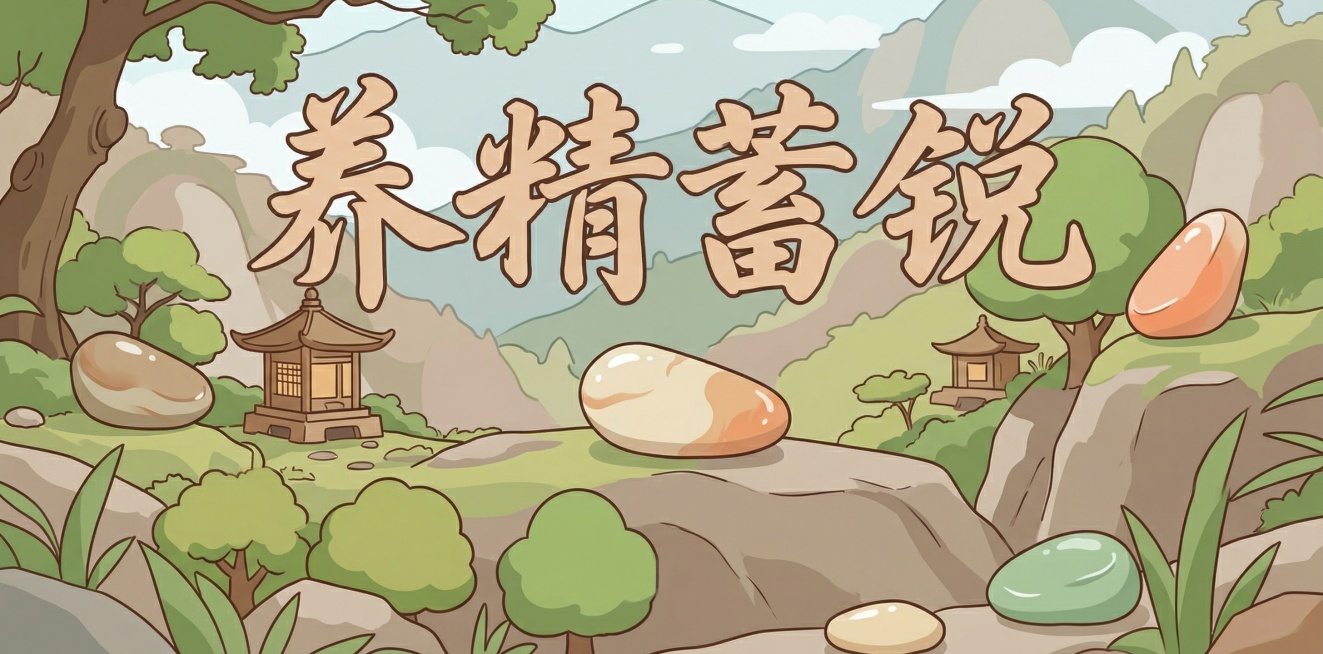 将抽奖券改为卡通风格，简化元素适配普通打印，移除撕开有奖板块，背景添加“养精蓄锐”成语，画面是卡通Q版的圆乎乎的树木、可爱的小木屋、圆润的玉石，柔和大地马卡龙配色，线条简洁预览效果