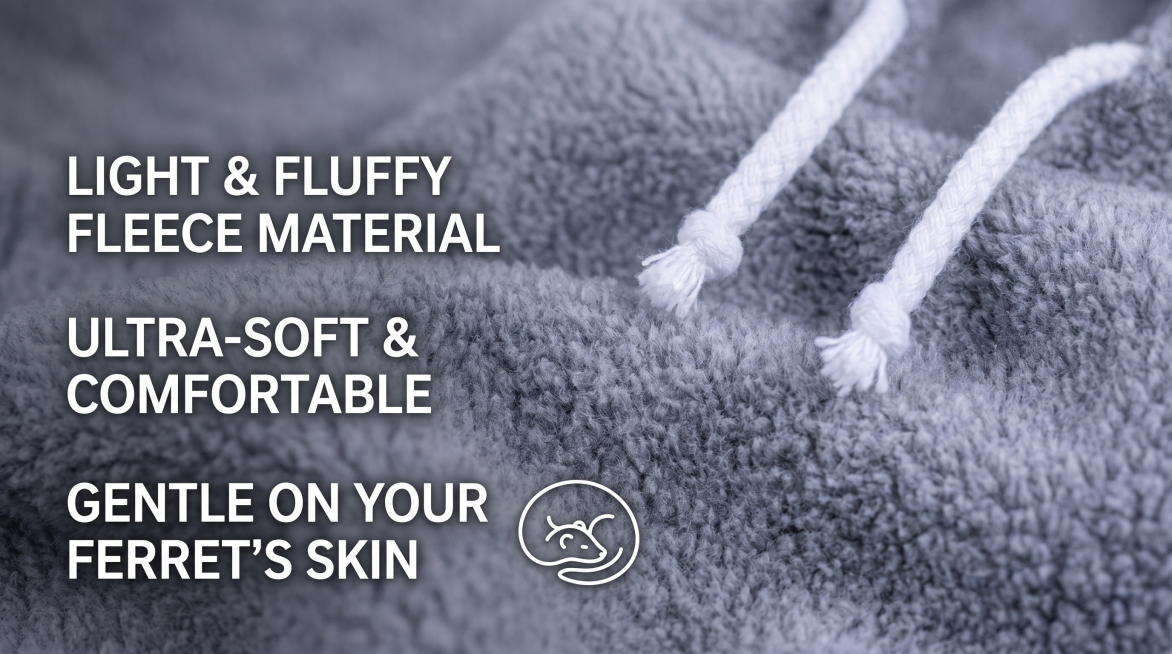 Third Amazon A+ product image, close-up shot showing the fabric texture of this gray ferret hoodie,预览效果