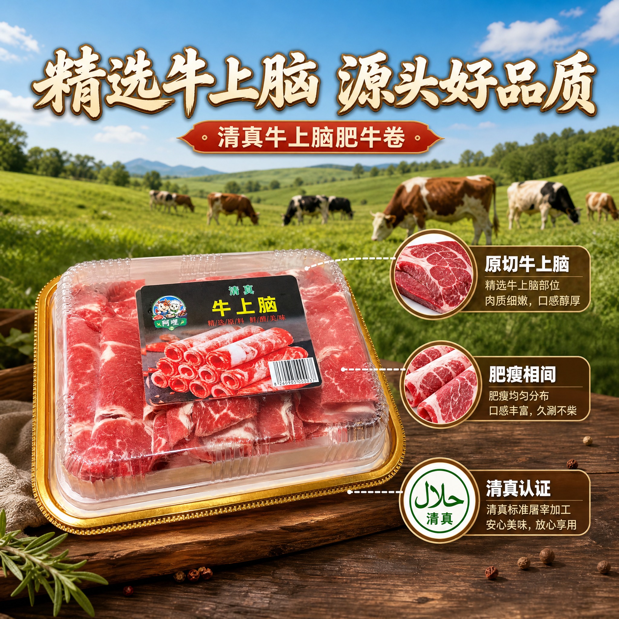 [主图-2] 清真牛上脑肥牛卷 核心亮点与产地溯源 品质信任。… - 图片创意预览