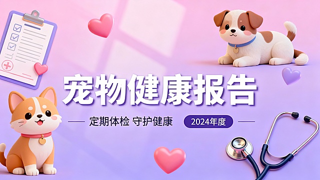 帮我做一款宠物风格的健康报告的banner，色调粉紫色