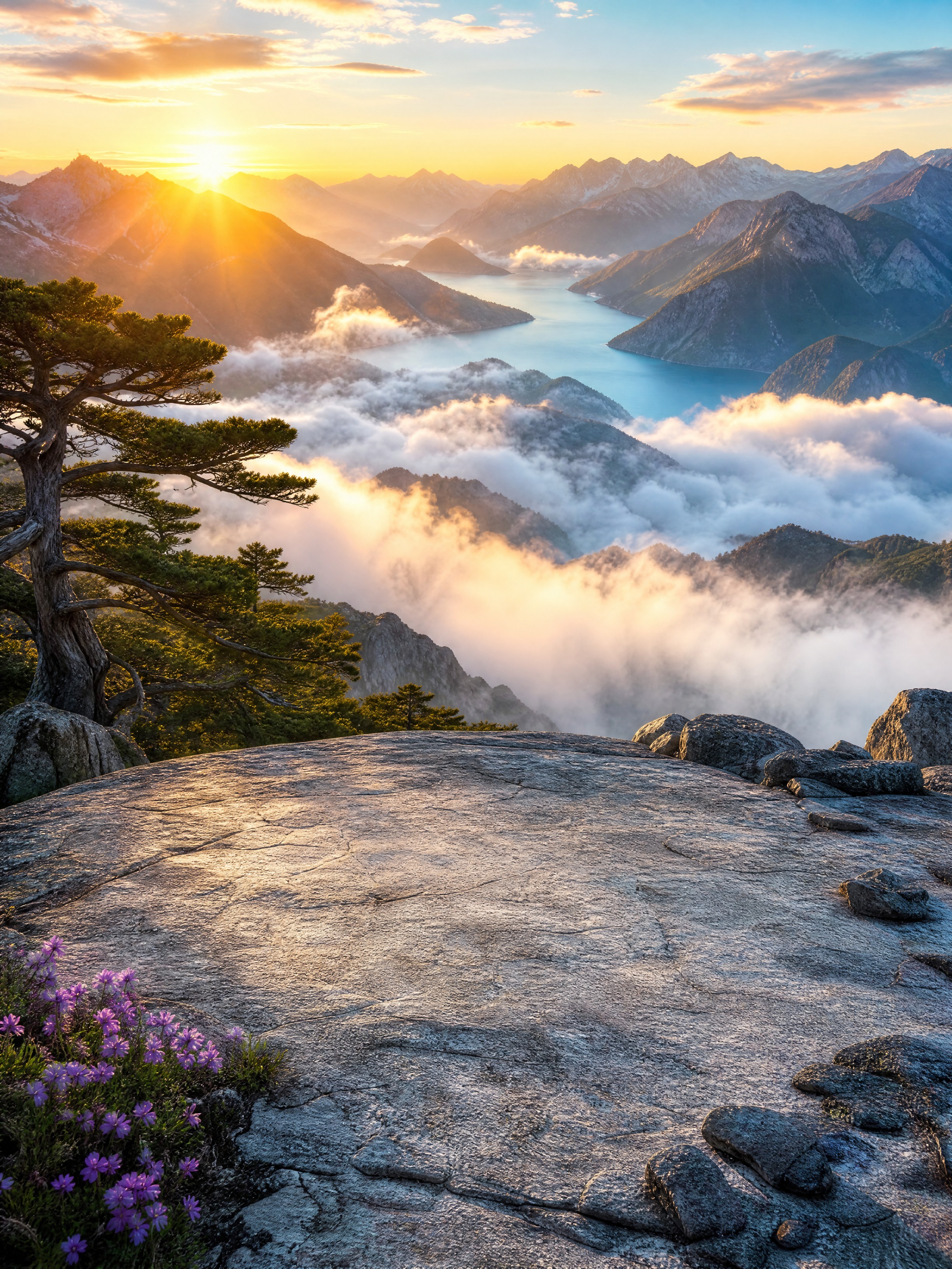山川自然风光场景，竖版构图。 主体：画面中央偏下位置留出大面积… - 图片创意预览