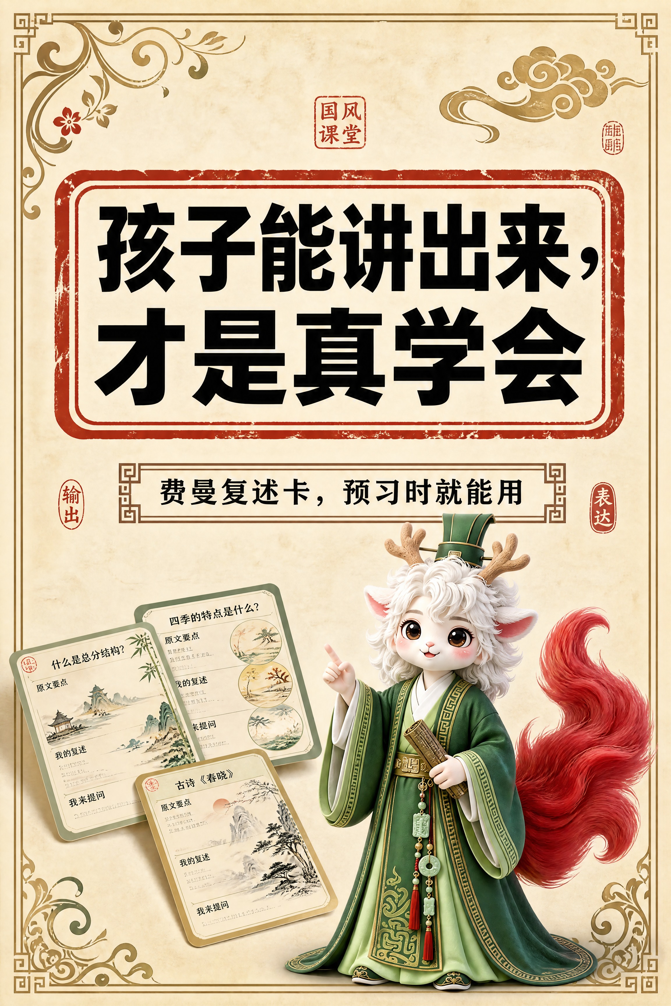 小红书笔记大字封面，配图大字，国风山海经风格，米黄色宣纸纹理背… - 图片创意预览