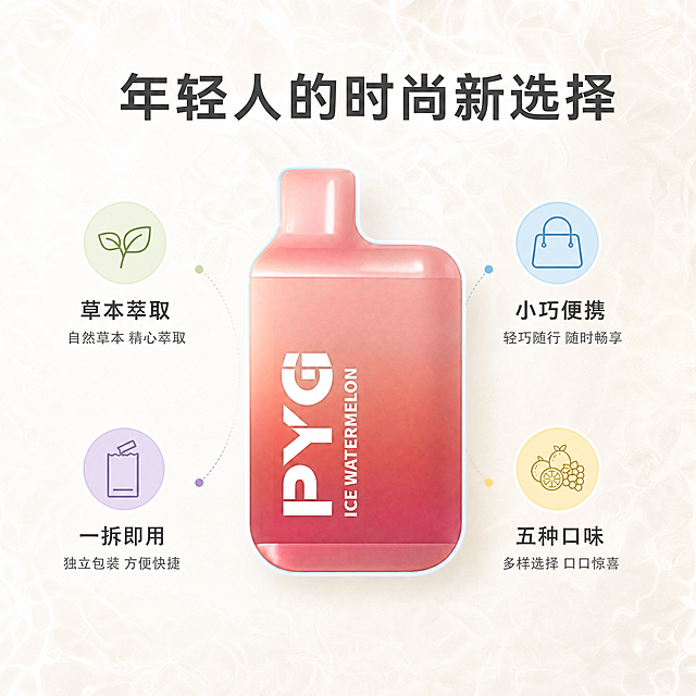 「图片1」，生成一套主图（5张），商品名称是PYG果味小夯盒，卖点是草本萃取，年轻人的时尚，小巧携带方便，一拆即用，随时随地，五种口味任选，风格是夏日清凉时尚。治愈风，适配抖音平台，主图比例为1:1「图片1」「图片1」「图片1」「图片1」「图片1」
