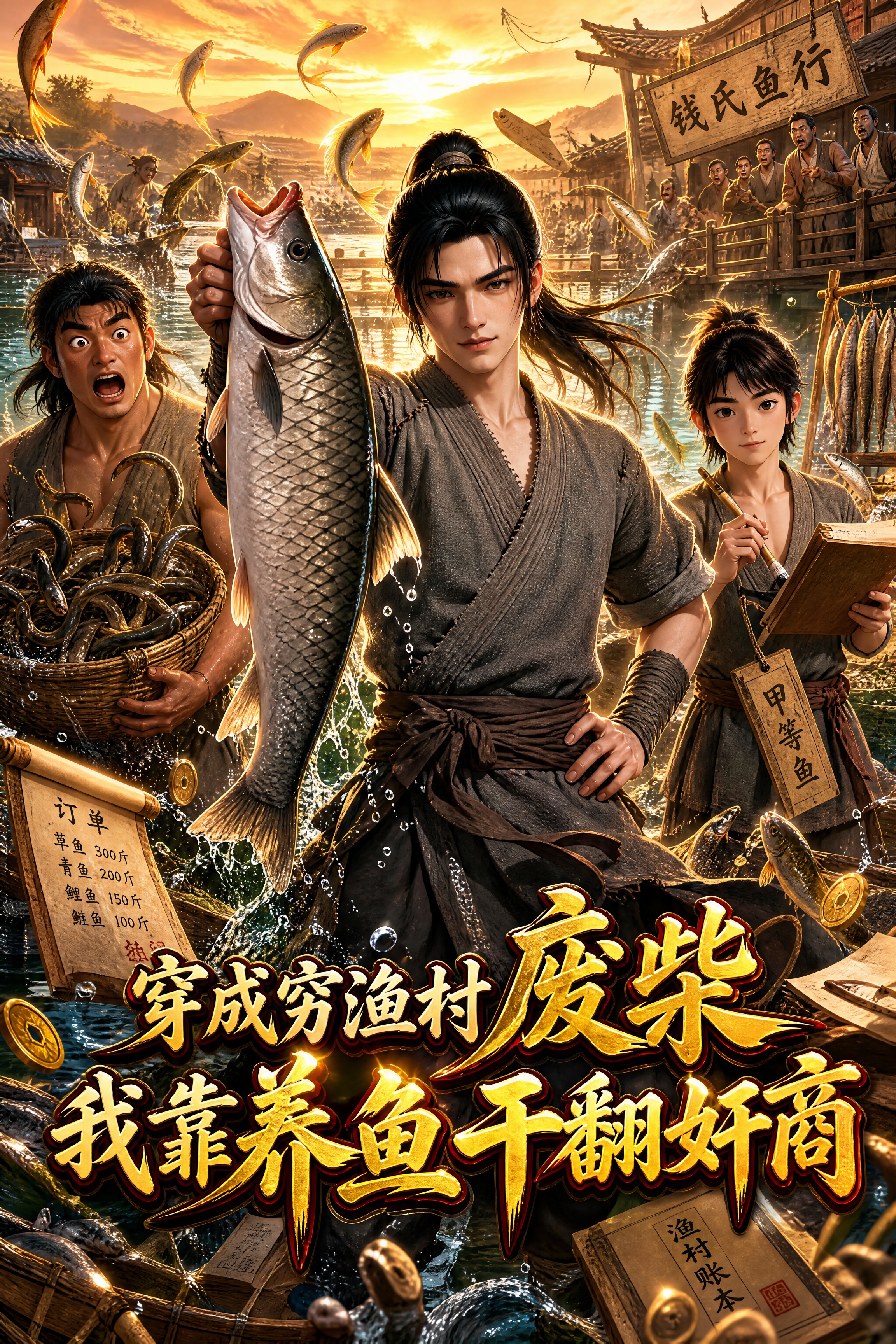 2:3竖版AI漫剧封面，4K超清画质，细节极致丰富锐利，古代渔… - 图片创意预览