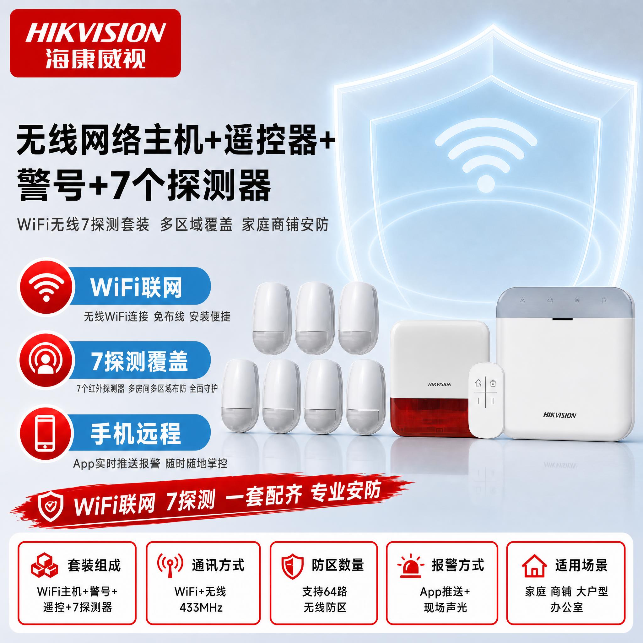 [主图-1] 无线网络主机+遥控器+警号+7个探测器 套装。使… - 图片创意预览