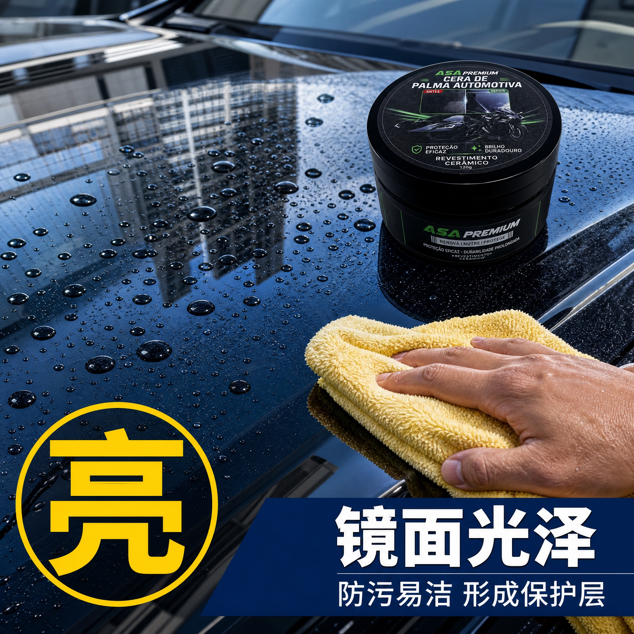 [主图-4] 施工效果图，电商主图海报风格，展示打蜡施工过程与… - 图片创意预览