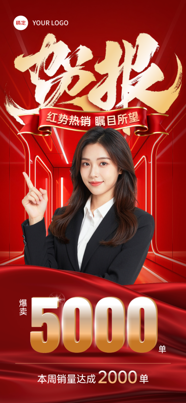 企业销售业绩喜报宣传红金喜庆感全屏竖版海报预览效果
