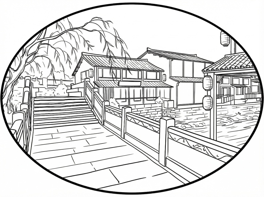 取消建筑的阴影虚线，减少多余线条，保持简洁线稿风格预览效果