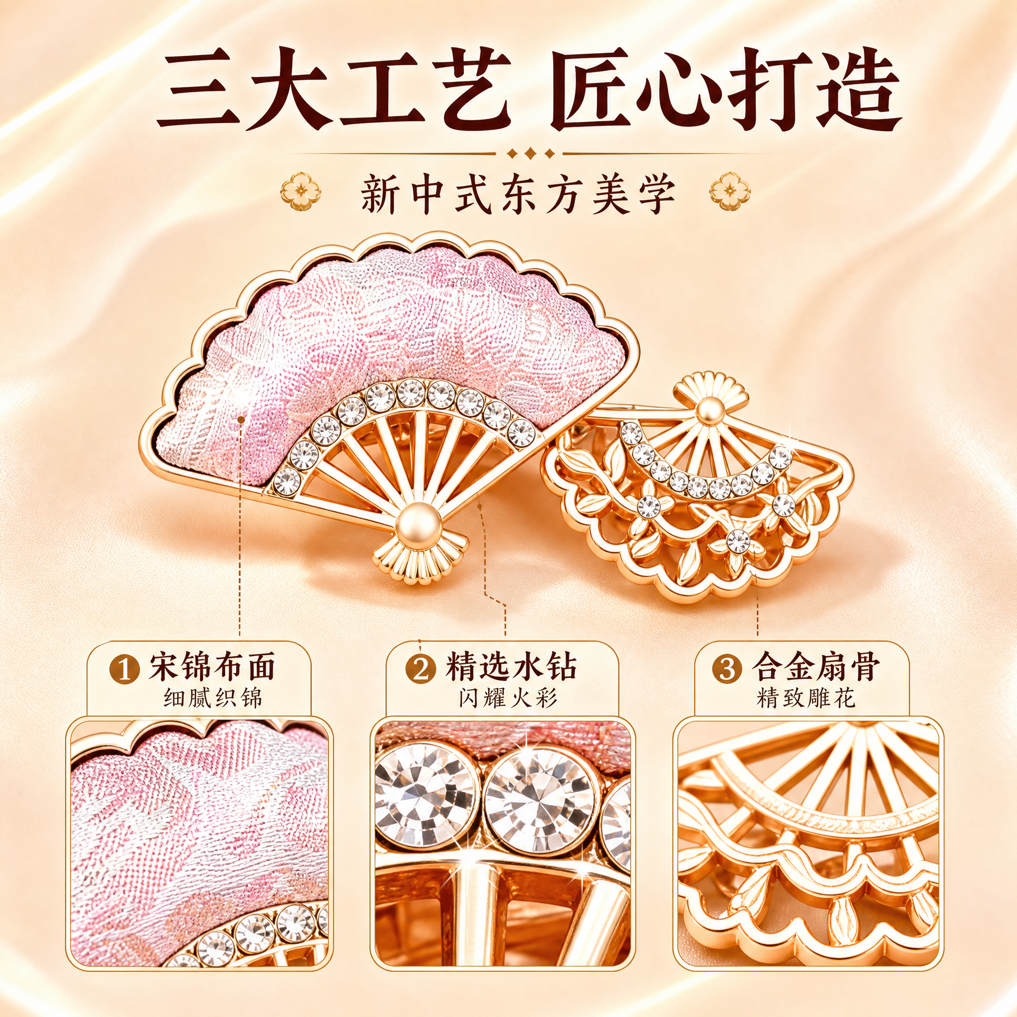 [主图-2] 核心卖点 材质工艺展示 新中式扇子发夹 拼多多主… - 图片创意预览