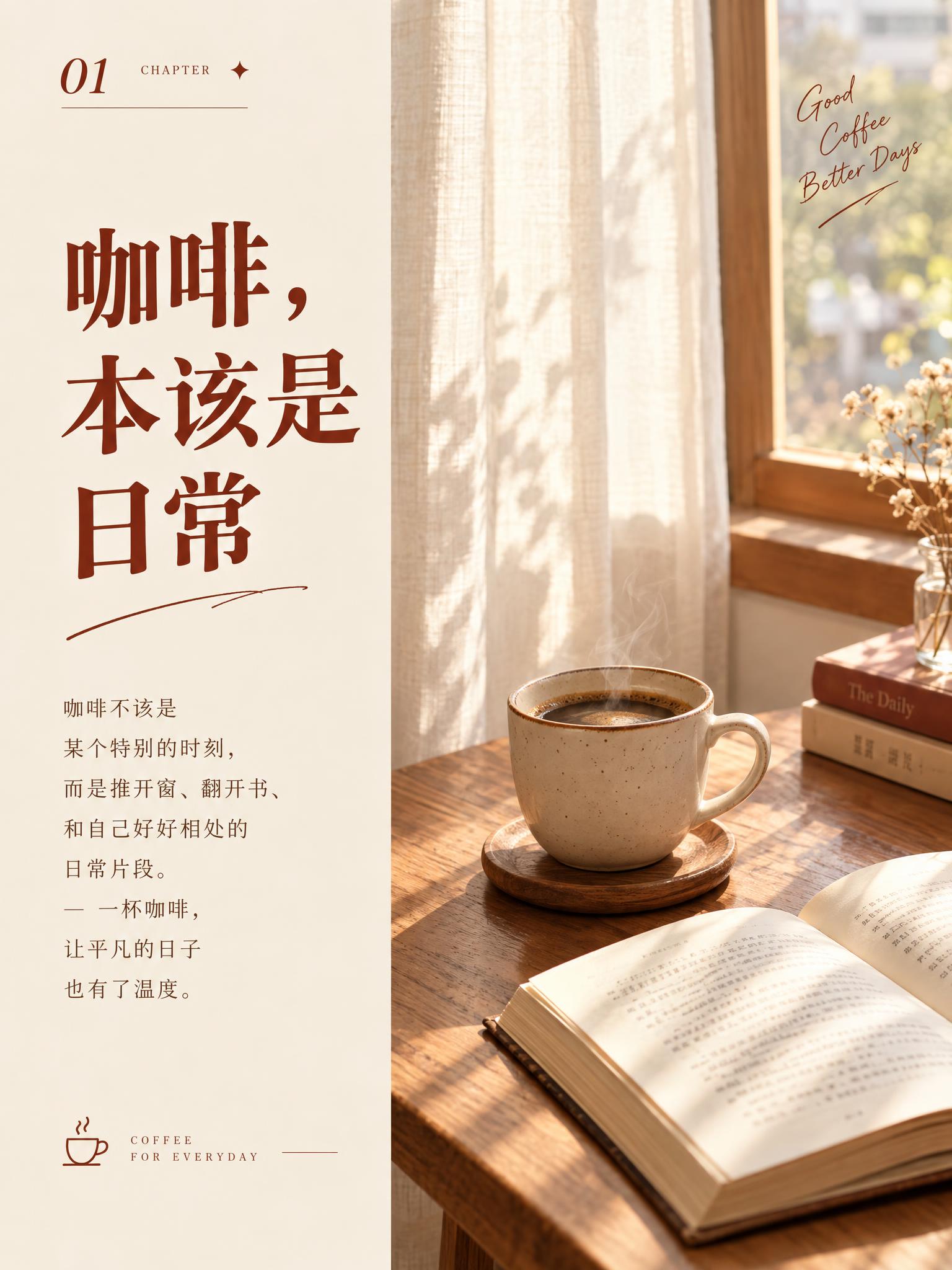 小红书图文内页，竖版3:4比例。主题"咖啡，本该是日常"，米白… - 图片创意预览