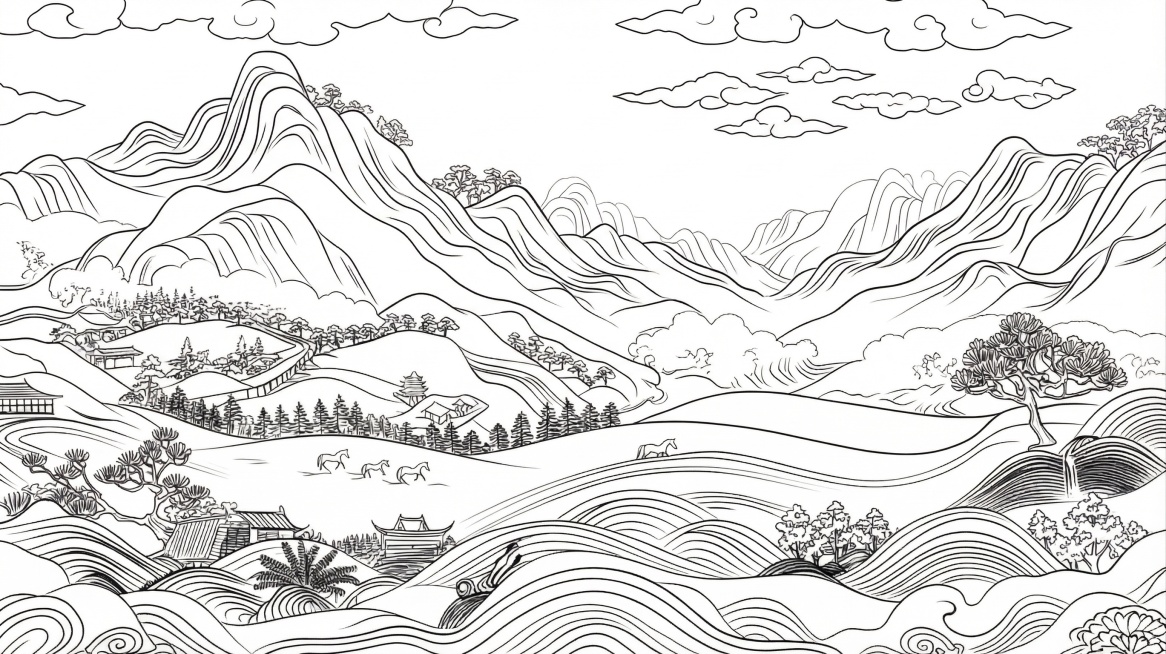 将这张线描图修改为单线白描风格，所有区域仅用单根黑色线条勾勒，去掉所有黑色填充块预览效果