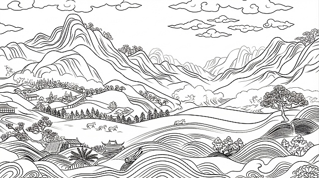 将这张线描图修改为单线白描风格，所有区域仅用单根黑色线条勾勒，去掉所有黑色填充块