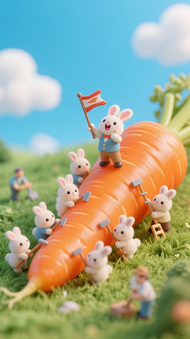 可爱的兔子们在忙着为过冬做准备