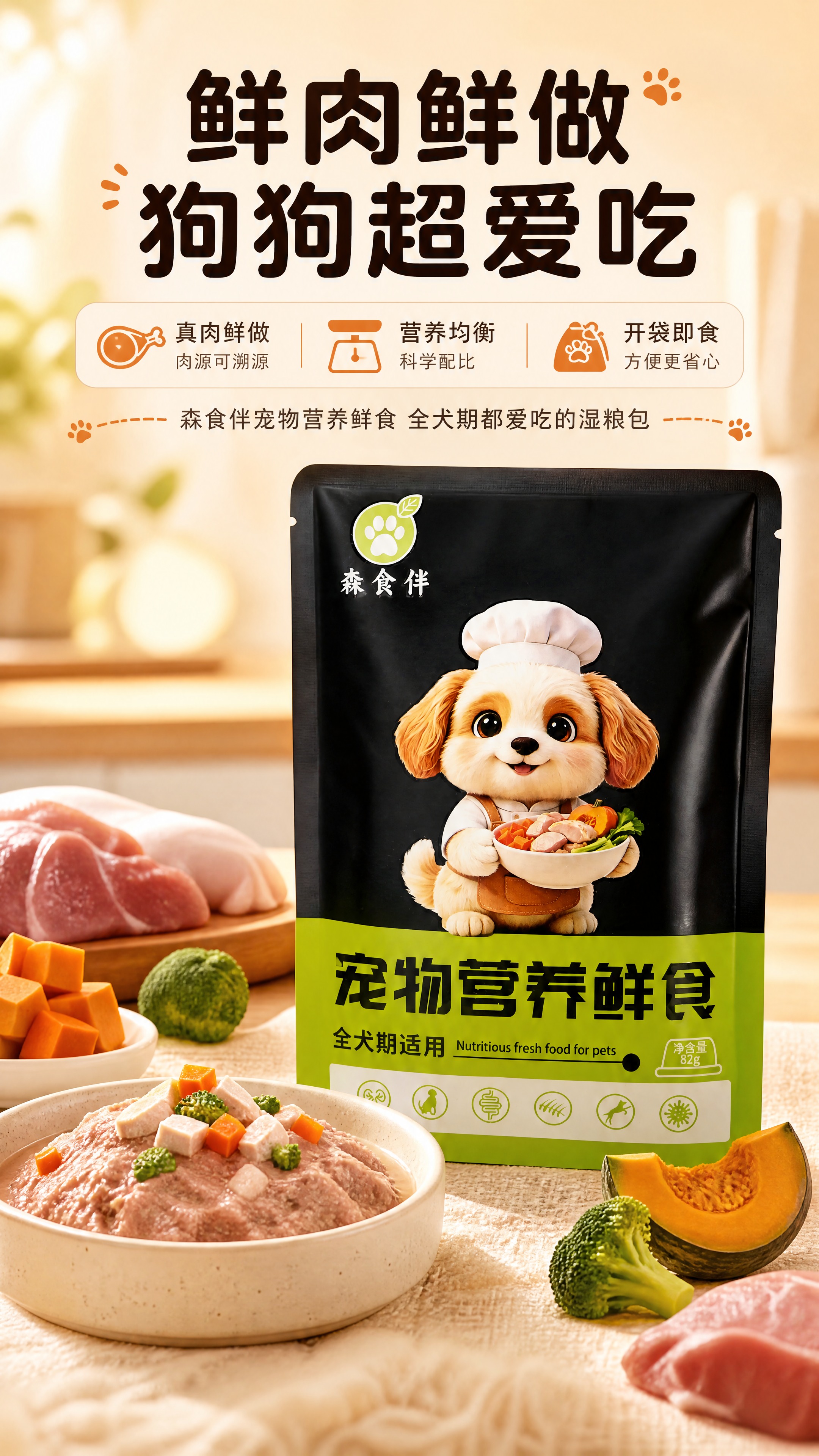 [商品] 使用【图1】森食伴宠物营养鲜食外包装袋；保留黑色上半… - 图片创意预览