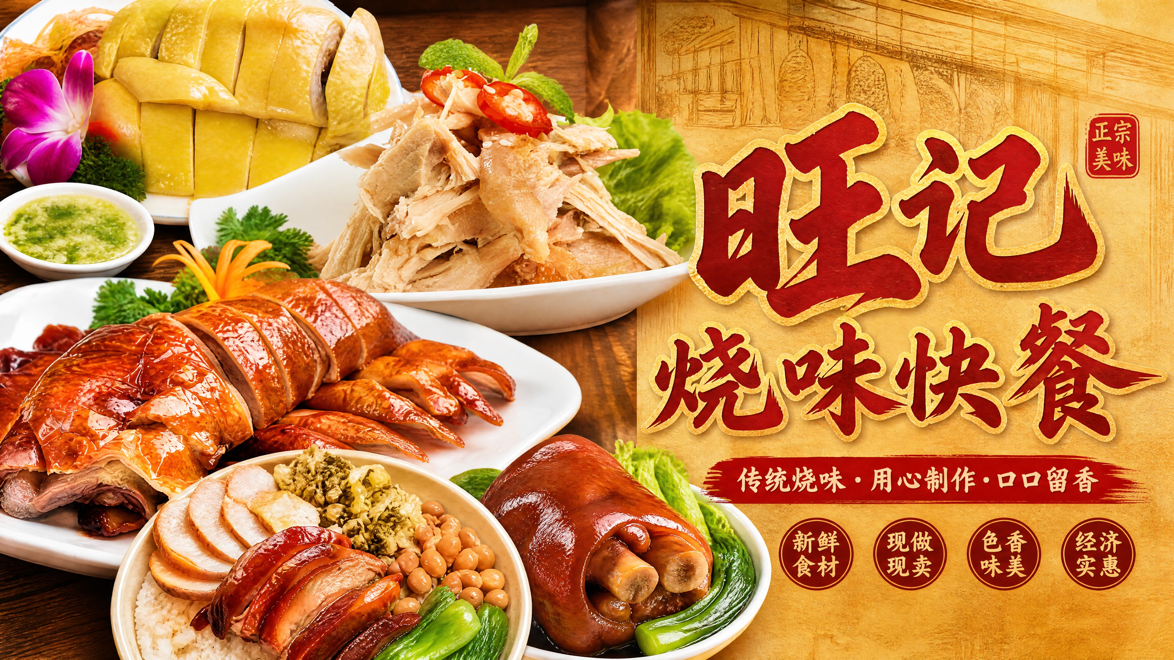 外卖店铺招牌设计，702*392px横版，写实有食欲风格。画面… - 图片创意预览