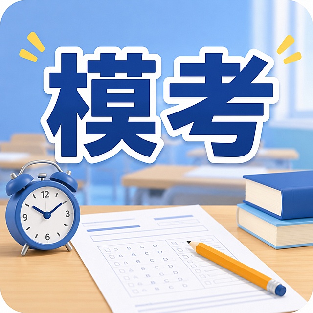 制作一张适合微信分享卡片的小图，整体匹配模考场景，在画面显眼位置标注清晰的文案“模考”，风格简洁干净，适合作为分享小图标