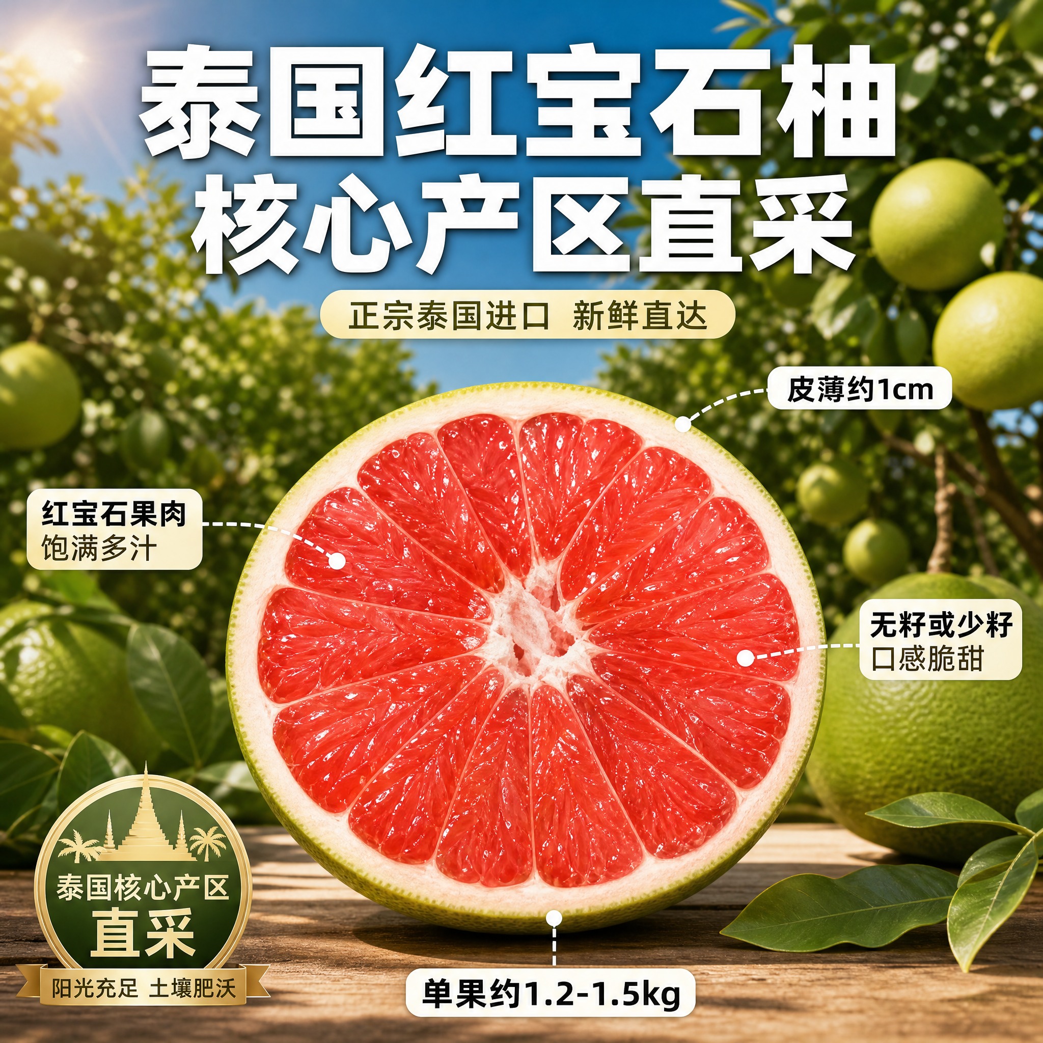 [主图-2] 泰国红宝石翡翠柚子产地溯源与核心卖点图，建立信任… - 图片创意预览
