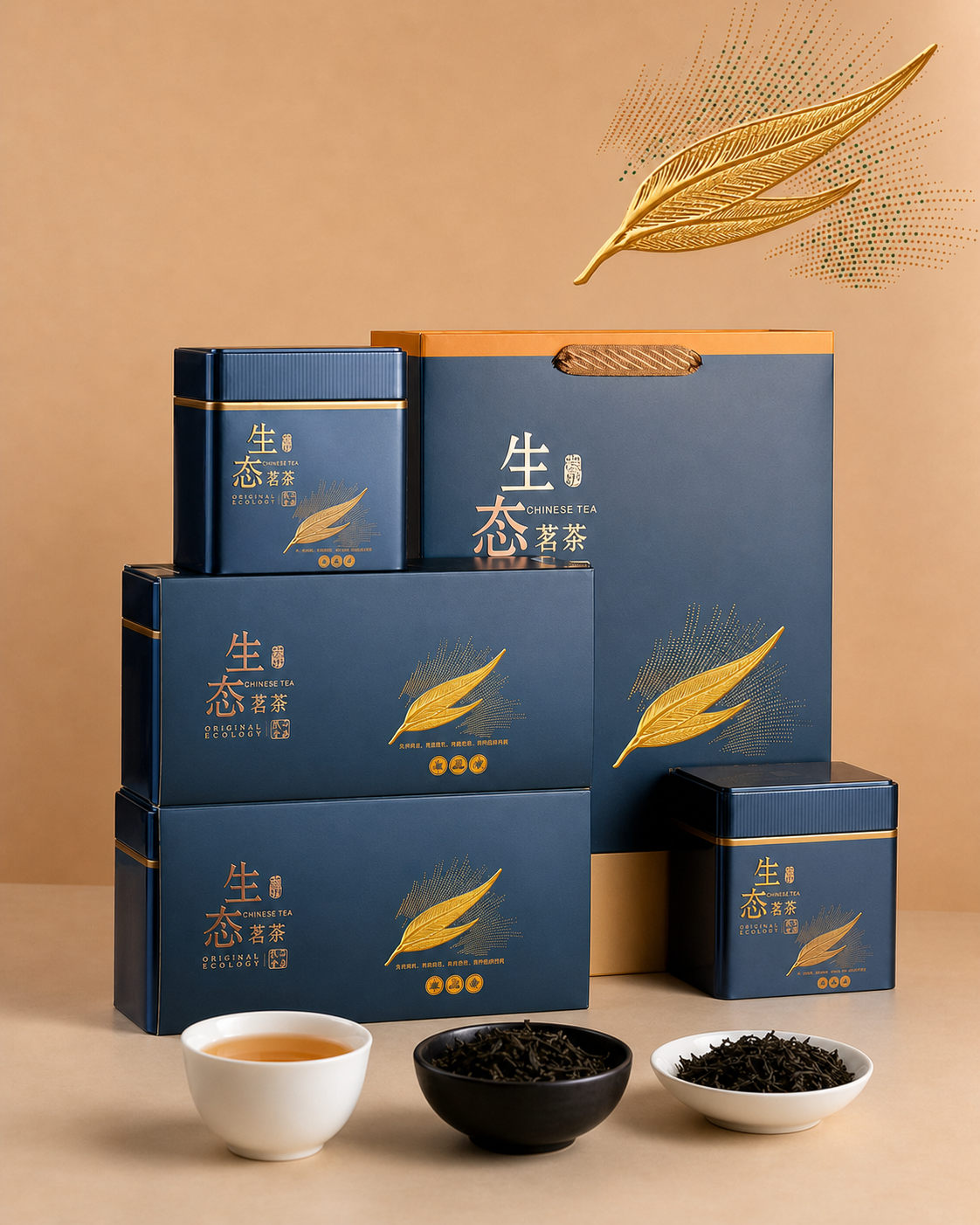 将图二中的茶具（白瓷茶杯、黑色茶碗装茶叶、白色茶碗装茶叶）自然… - 图片创意预览