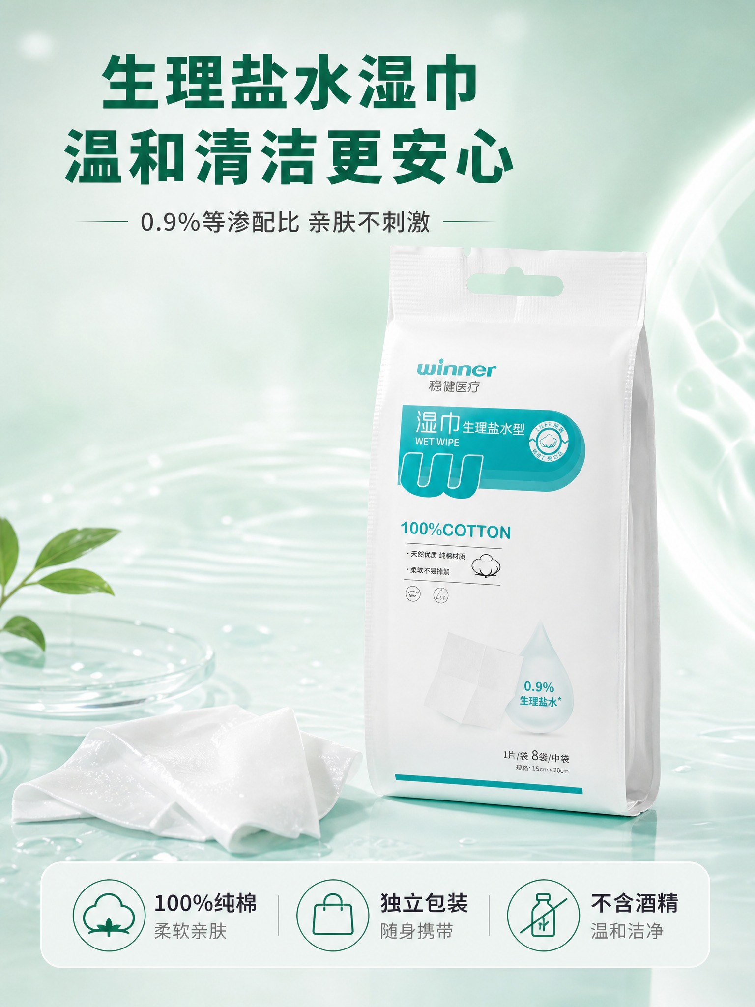 [商品] 使用【图1】稳健医疗生理盐水湿巾8片装包装袋；保留包… - 图片创意预览