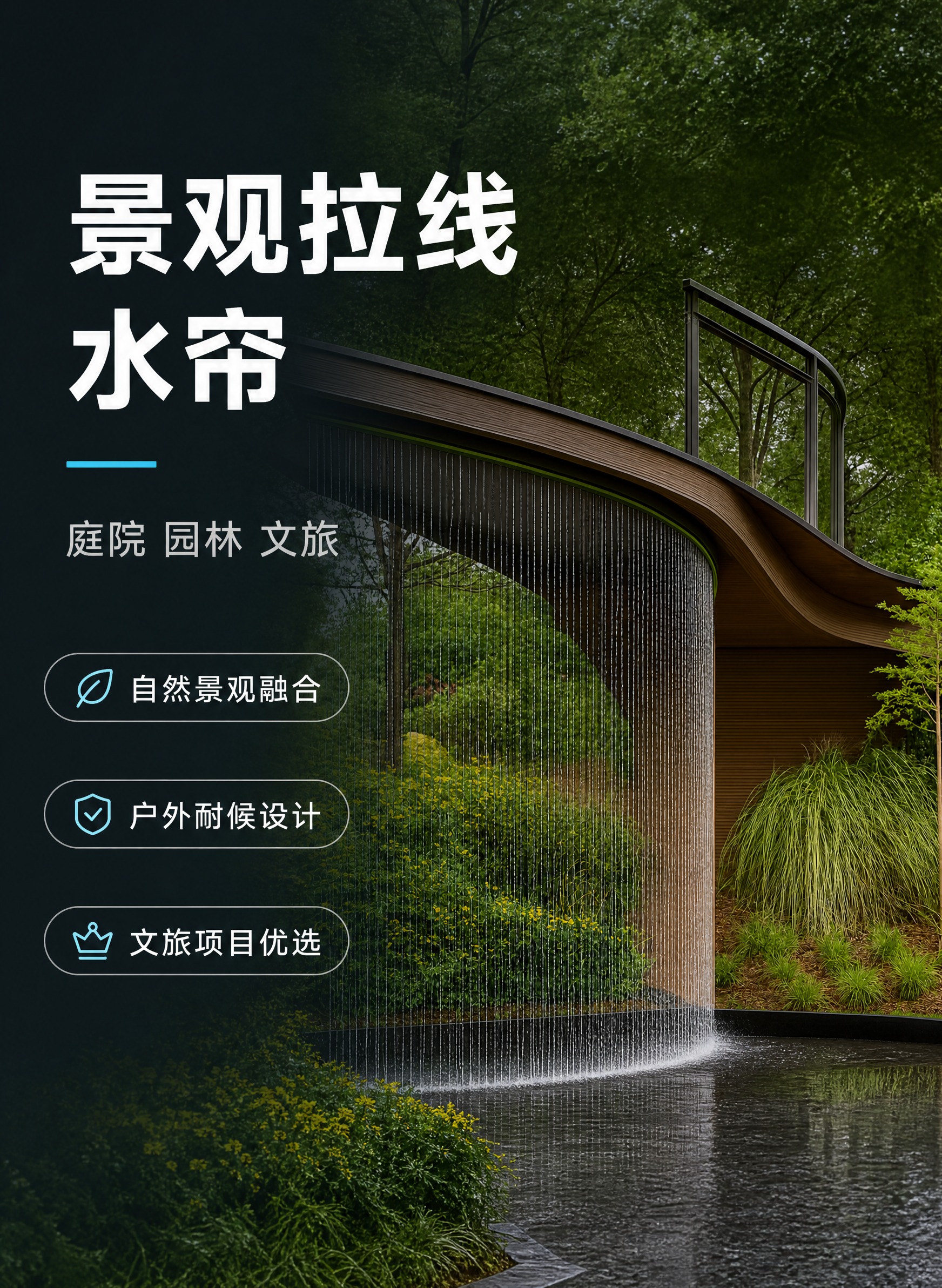 电商主图-景观拉线水帘，3:4竖版比例。使用原图景观弧形拉线水… - 图片创意预览