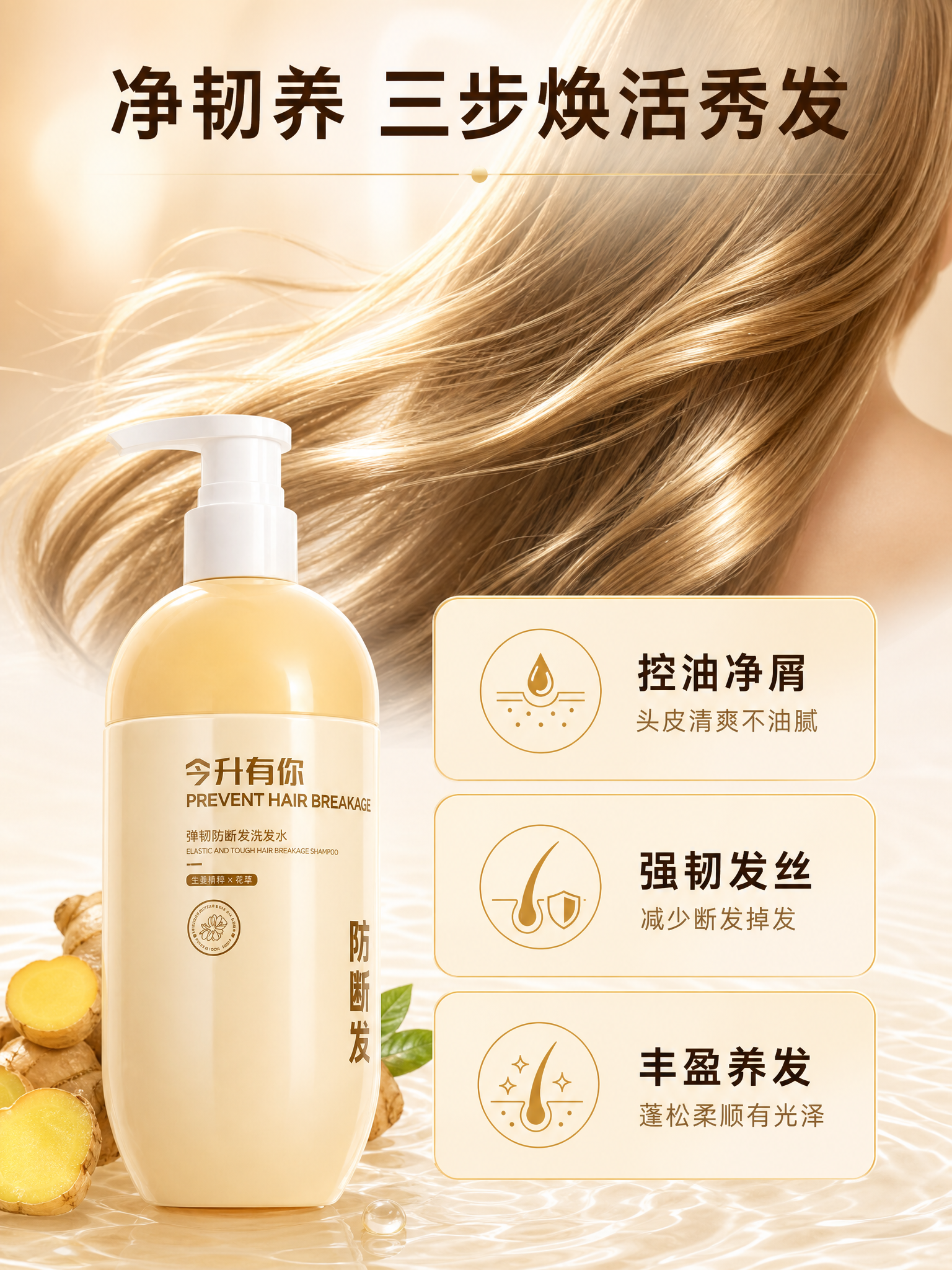 [主图-3] 功效实证展示，突出控油净屑、强韧发丝、丰盈养发三… - 图片创意预览