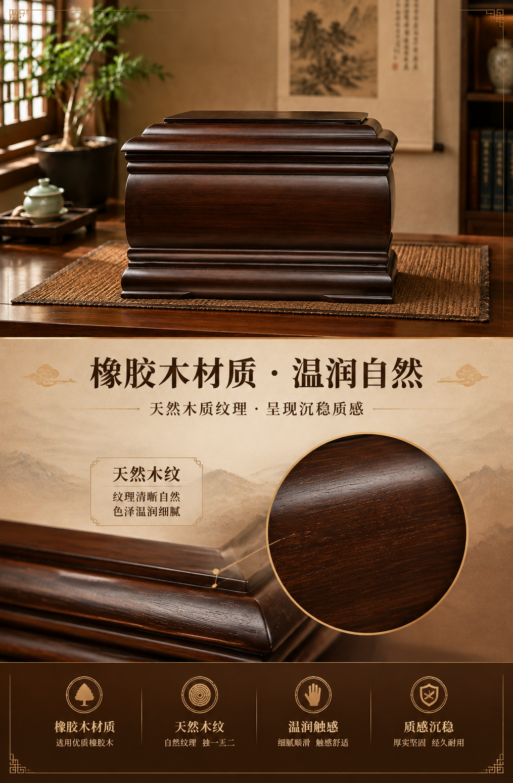 [商品] 使用【图1】金兰居橡胶木实木骨灰盒正面素面视图；保留… - 图片创意预览