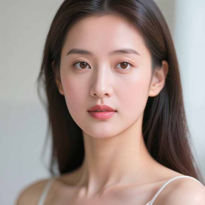 一位典型的东方亚洲美女，精致五官，自然妆容，端庄优雅气质，柔和自然光线，高清写实人像预览效果