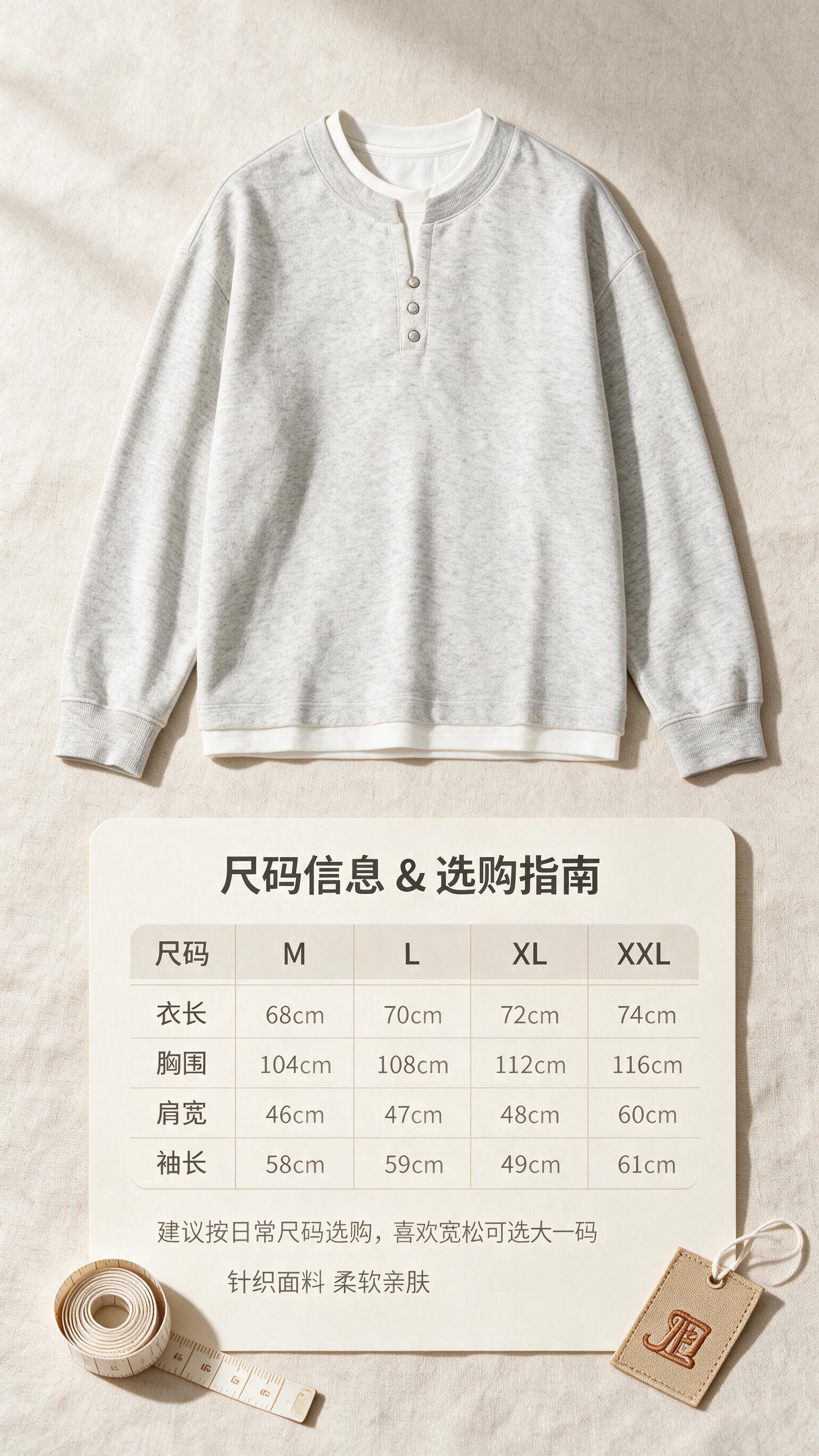 [商品] 使用【图1】浅花灰假两件亨利领针织卫衣；商品处理：保… - 图片创意预览