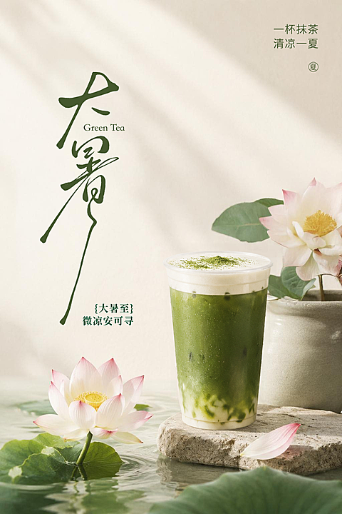 大暑节气 清凉一夏抹茶奶茶海报
