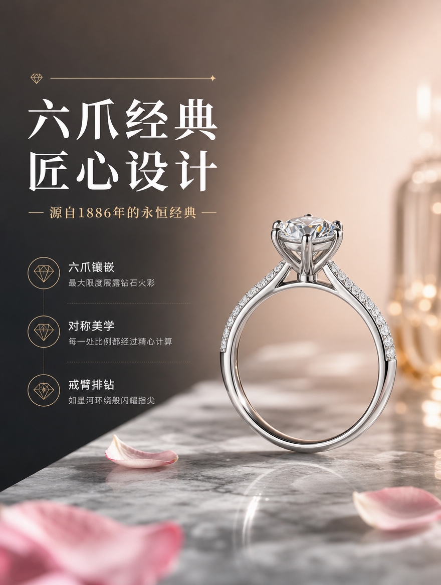 [商品] 使用【图3】1克拉六爪女戒侧颜角度；保留六爪镶嵌、主… - 图片创意预览