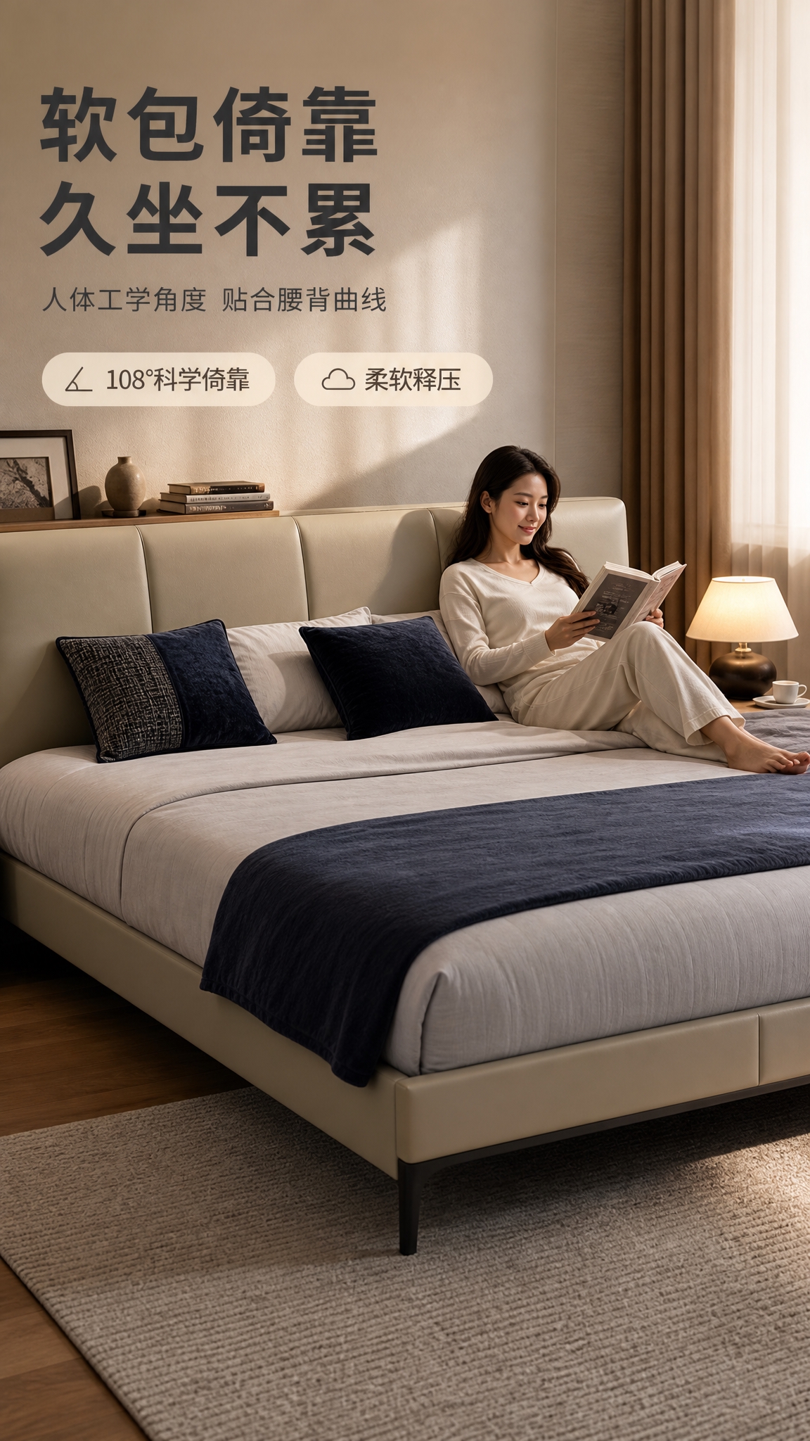 [商品] 使用【图1】意式轻奢围边床；保留床头浅米色真皮软包、… - 图片创意预览